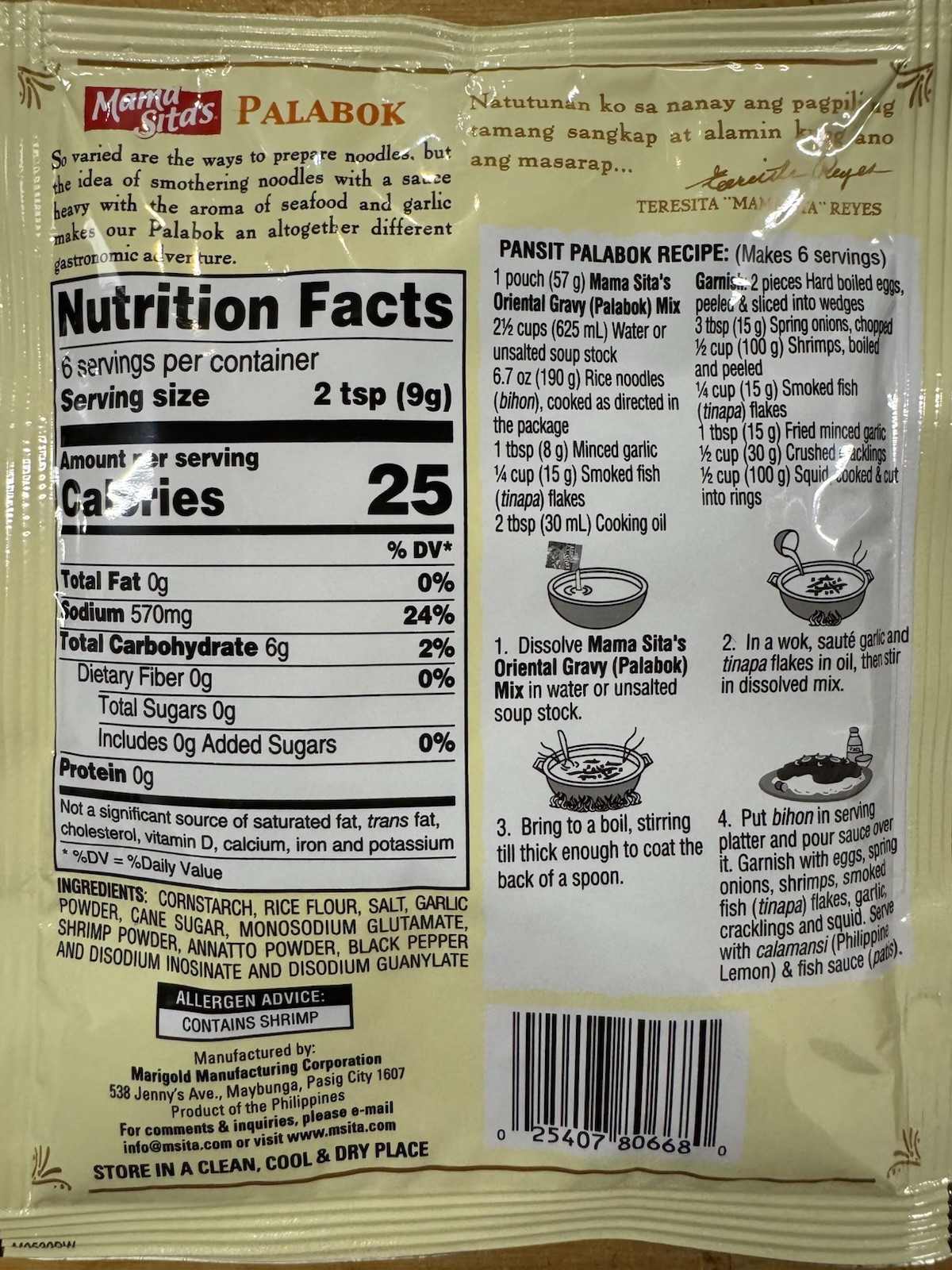 Knorr Tamanind Soup Mix Sinigang 1.41oz 4 Pack Mama Sita Palabok Mix 4 Pack