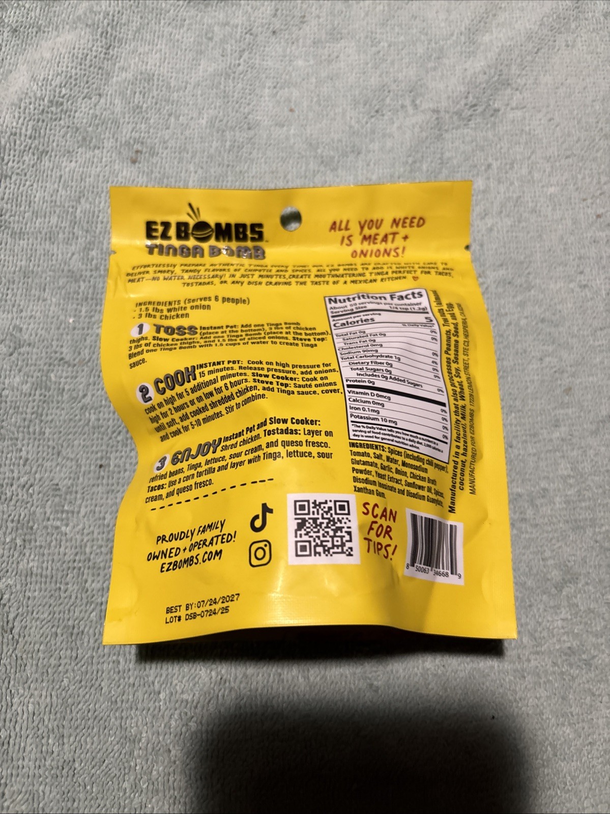 (2) EZ Bombs Tinga Bomb Seasoning Single Pack Mexican spice mix 2.5oz – 2 bombs