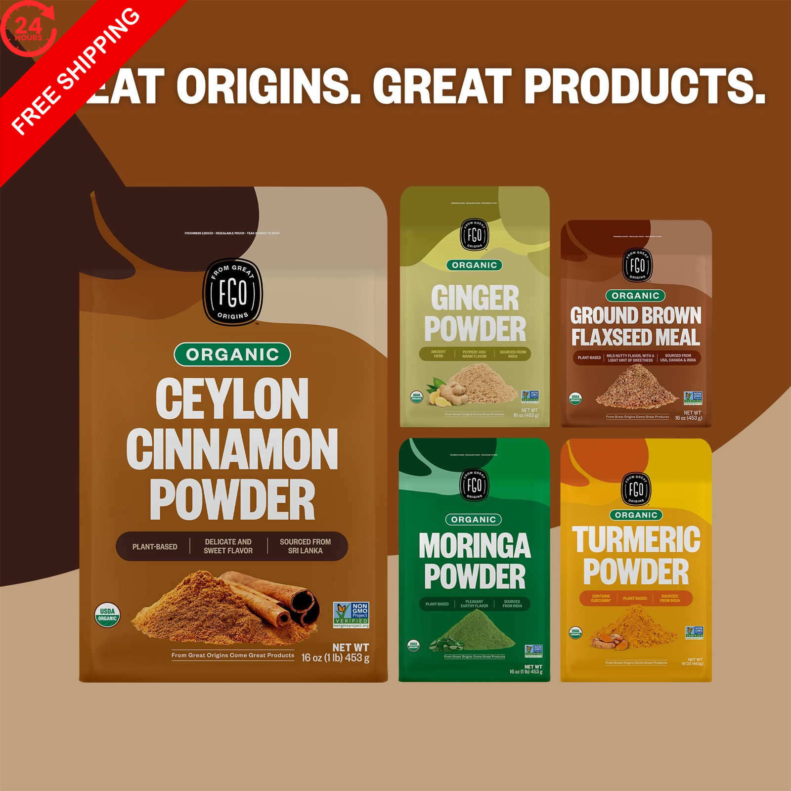FGO Organic Ceylon Cinnamon Powder, 16oz Pure Sri Lanka 1 Pound (Pack of 1)