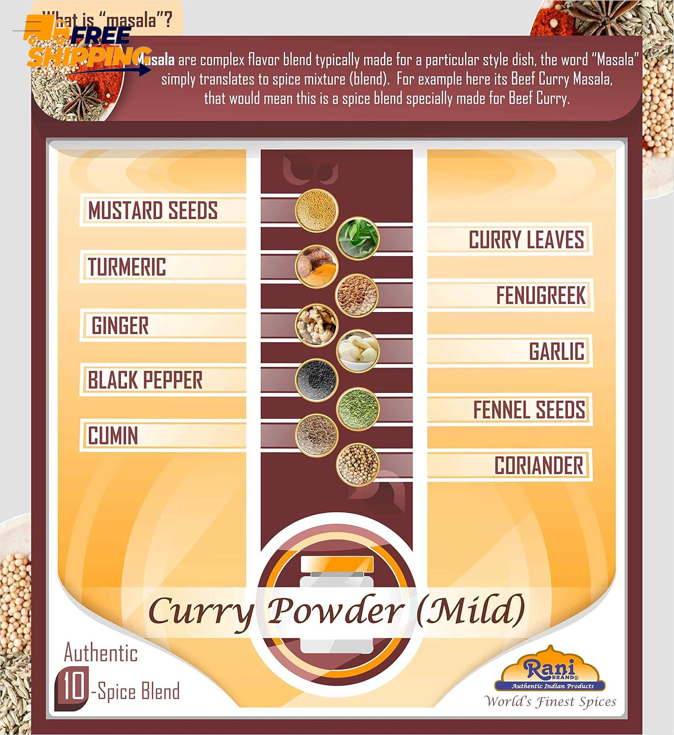 Rani Curry Powder Mild (10-Spice Authentic Indian Blend) 3Oz (85G) PET ✅