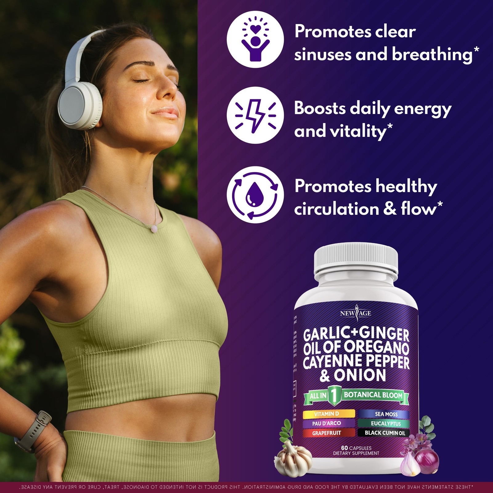 Garlic + Ginger Supplement – Oil of Oregano, 60 Count (Pack 2)