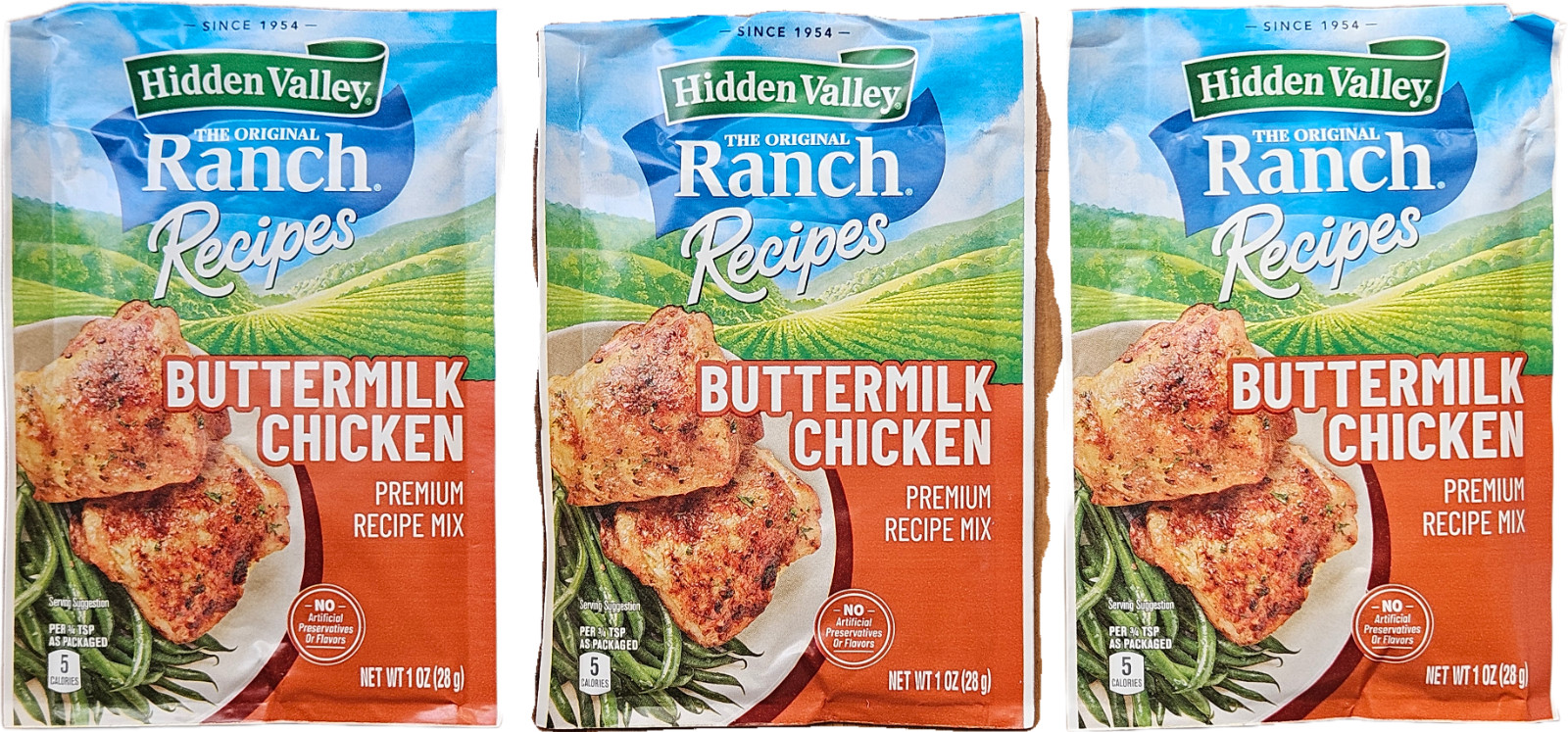 6 packets Hidden Valley Ranch – 3 Buttermilk Chicken Seasoning AND 3 Rancho Taco