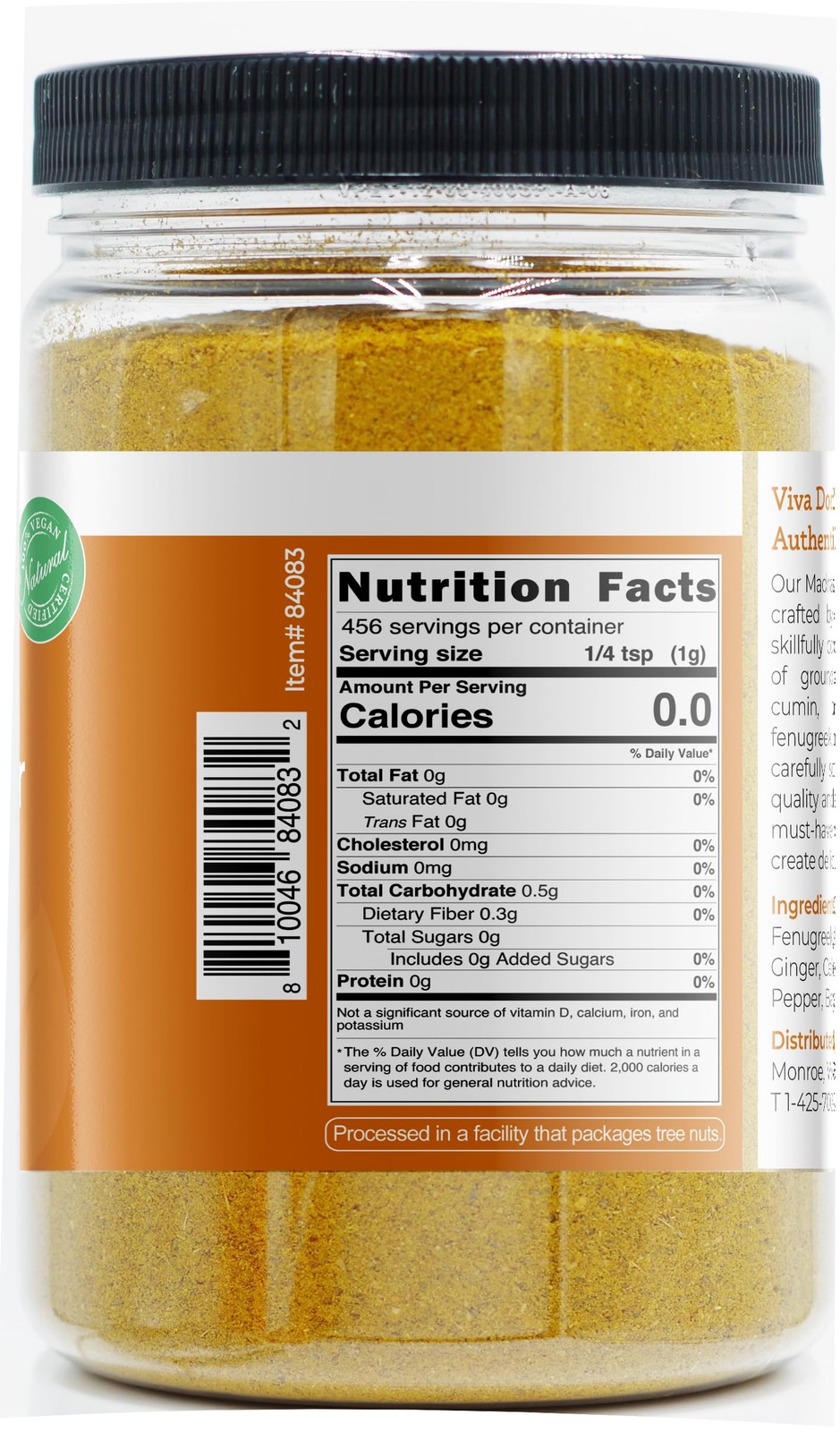 Madras Curry Powder Mild (12-Spice Blend, Authentic spices) 16oz (454g) PET Jar