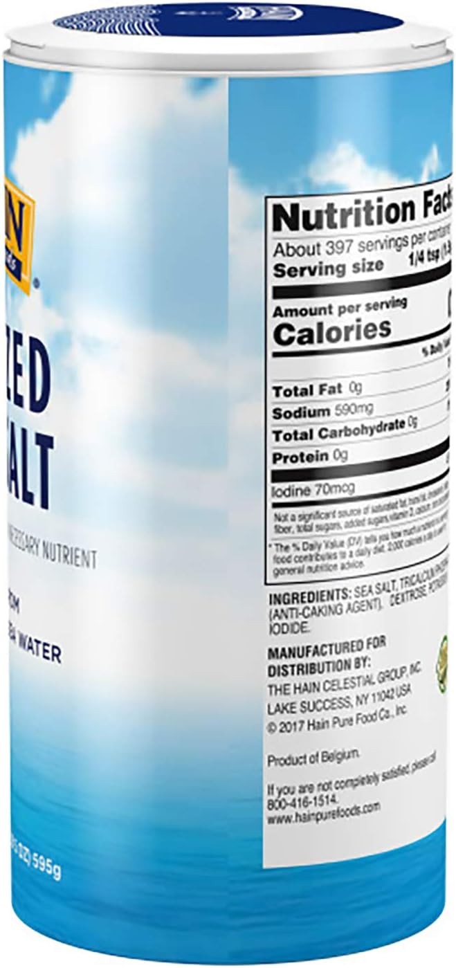 Hain Pure Foods Iodized Sea Salt, 21 oz.