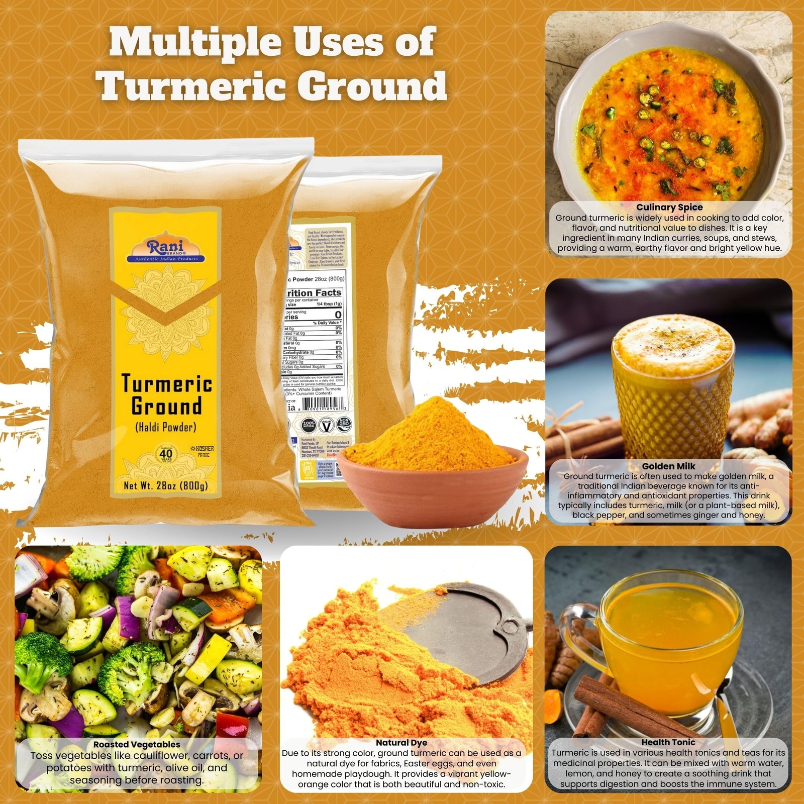 Rani Turmeric (Haldi) Root Powder Spice, (High Curcumin Content) 28oz (800g)