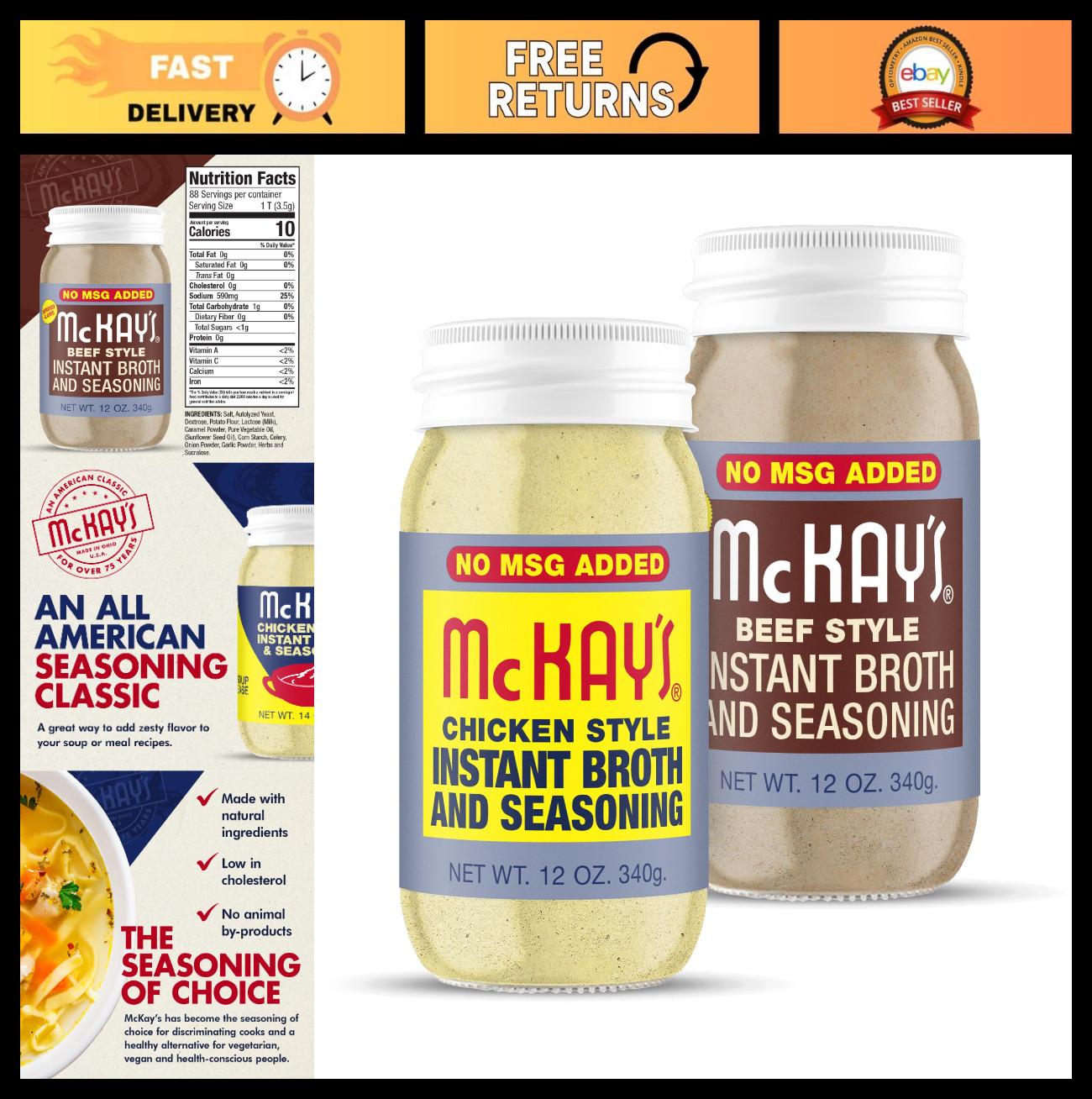 Gluten-Free Chicken & Beef Soup Seasoning – Vegetarian Instant Broth, 2 Pack