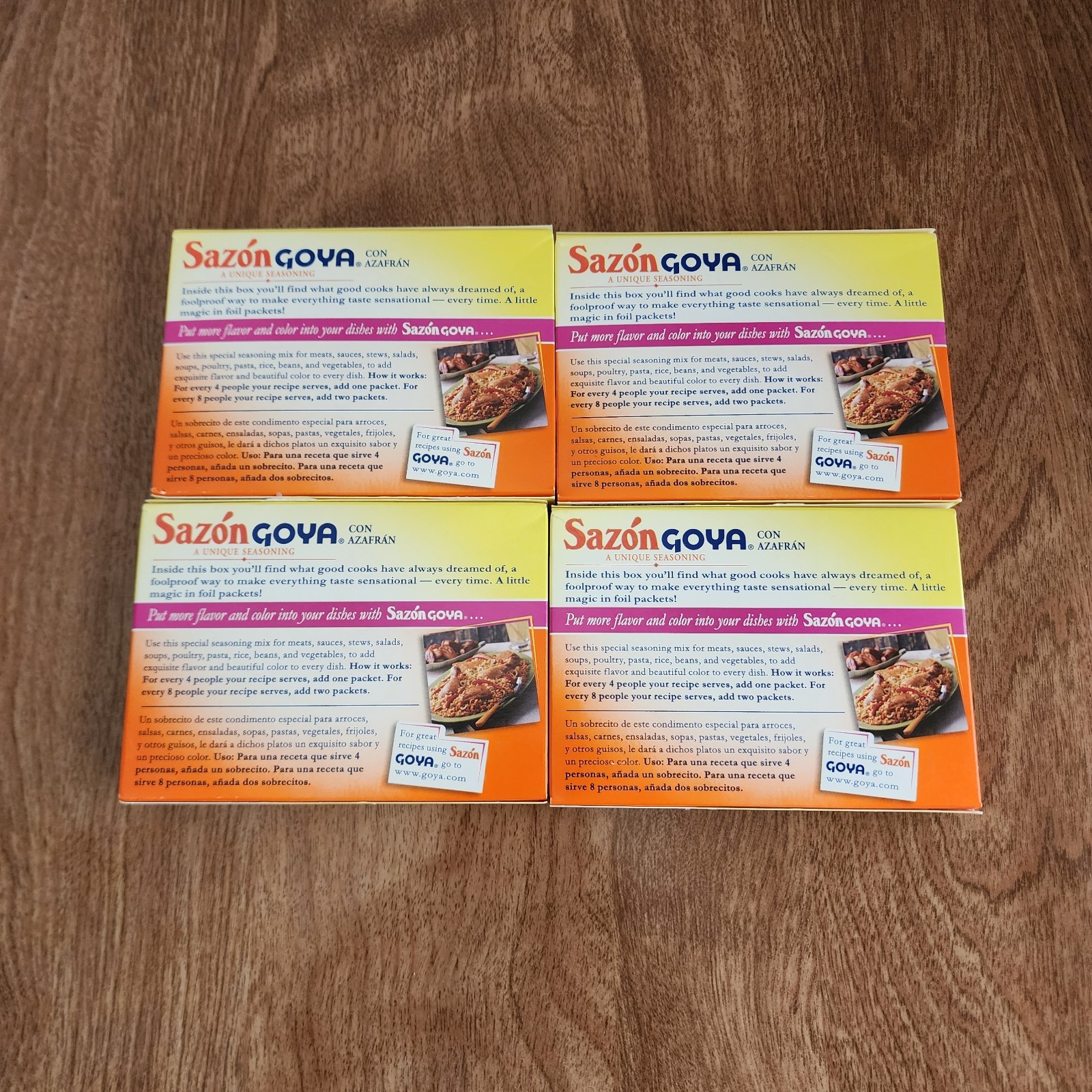 Sazon Goya Con Azafran 1.41 oz 8 Packets Per Box Lot of 4