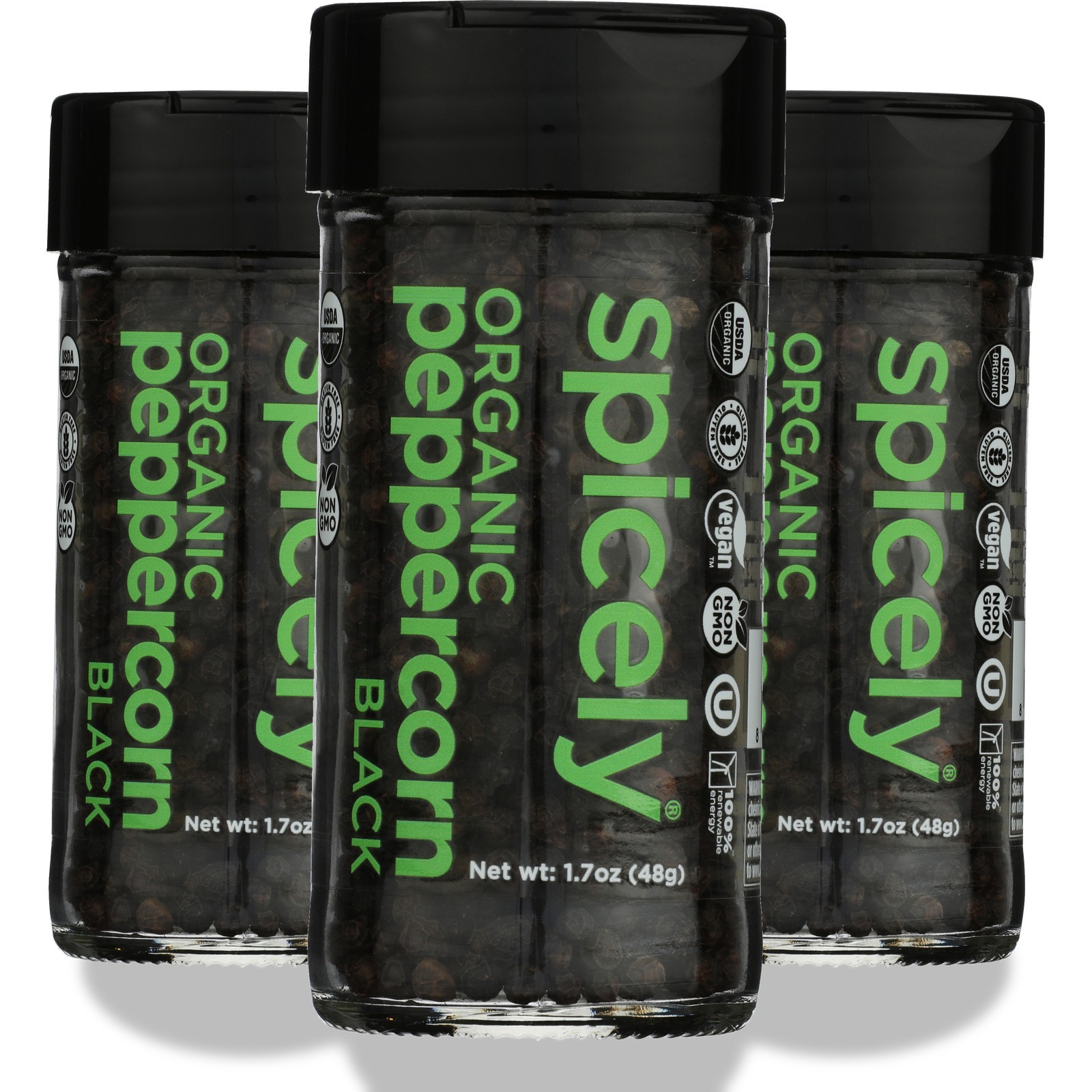 Organic Black Peppercorn Whole By Spicely Organics 1.7 Oz 3 Pack