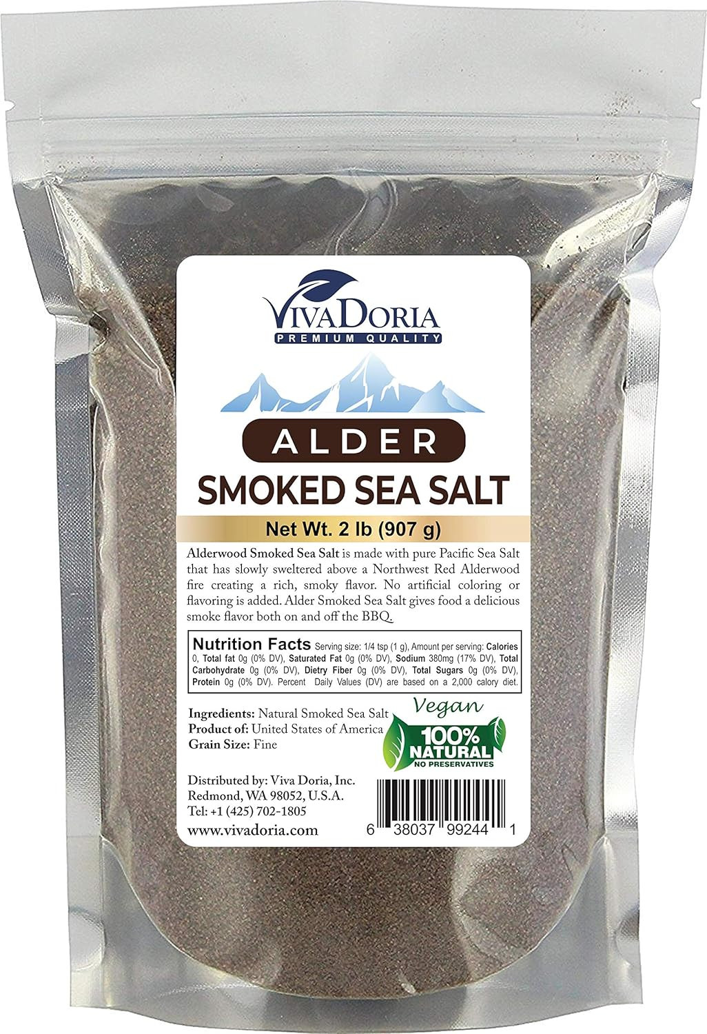 Alder Smoked Sea Salt, Alderwood Smoked Salt, Fine Grain (2 Lb)