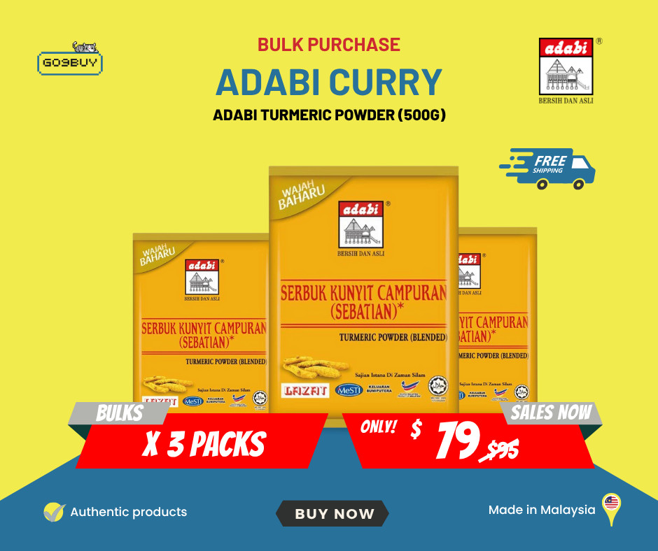 Adabi Turmeric Powder 500g (3 Pack)– Traditional Malaysian Spice – Free Shipping
