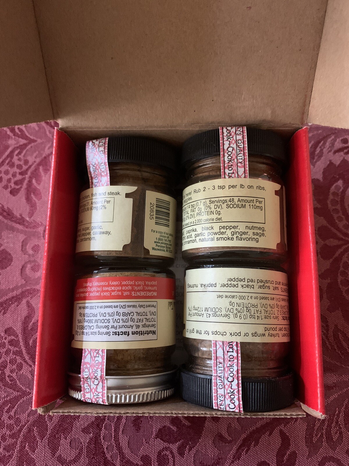 Penzeys Barbecue of the American Seasoning Spices Gift Box of 4 (1/4 cup jar)