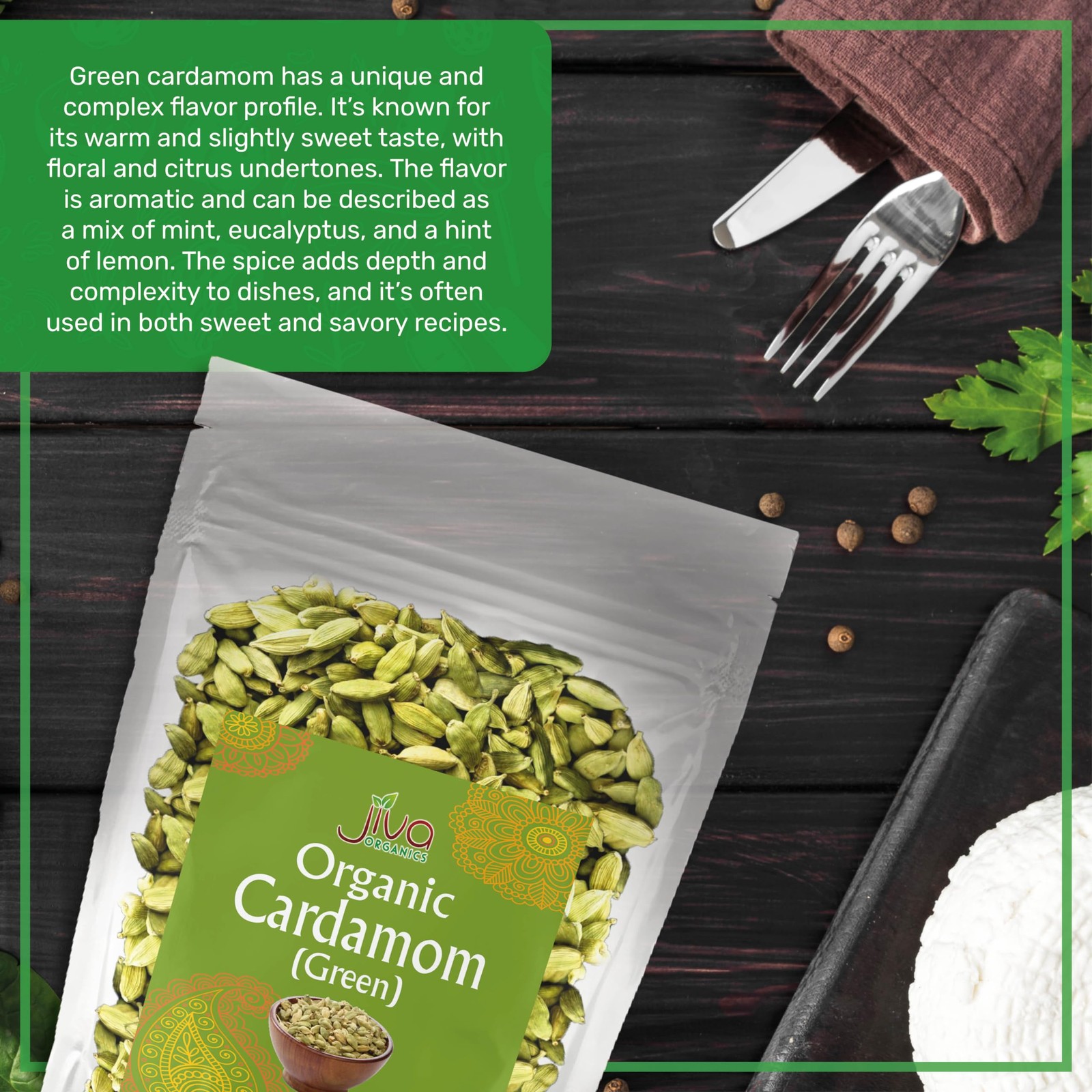 Jiva Organic Green Cardamom Pods Whole – Non-GMO, Premium Quality, 7 Ounce
