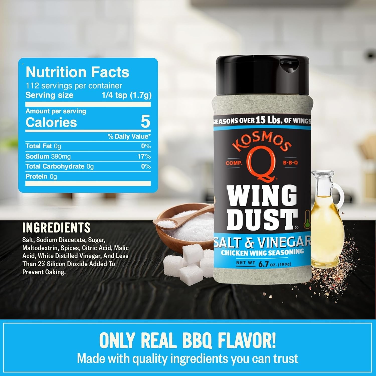 Salt & Vinegar Wing Seasoning – Chicken, Popcorn, Fries, Grilling, 8 Oz Shaker