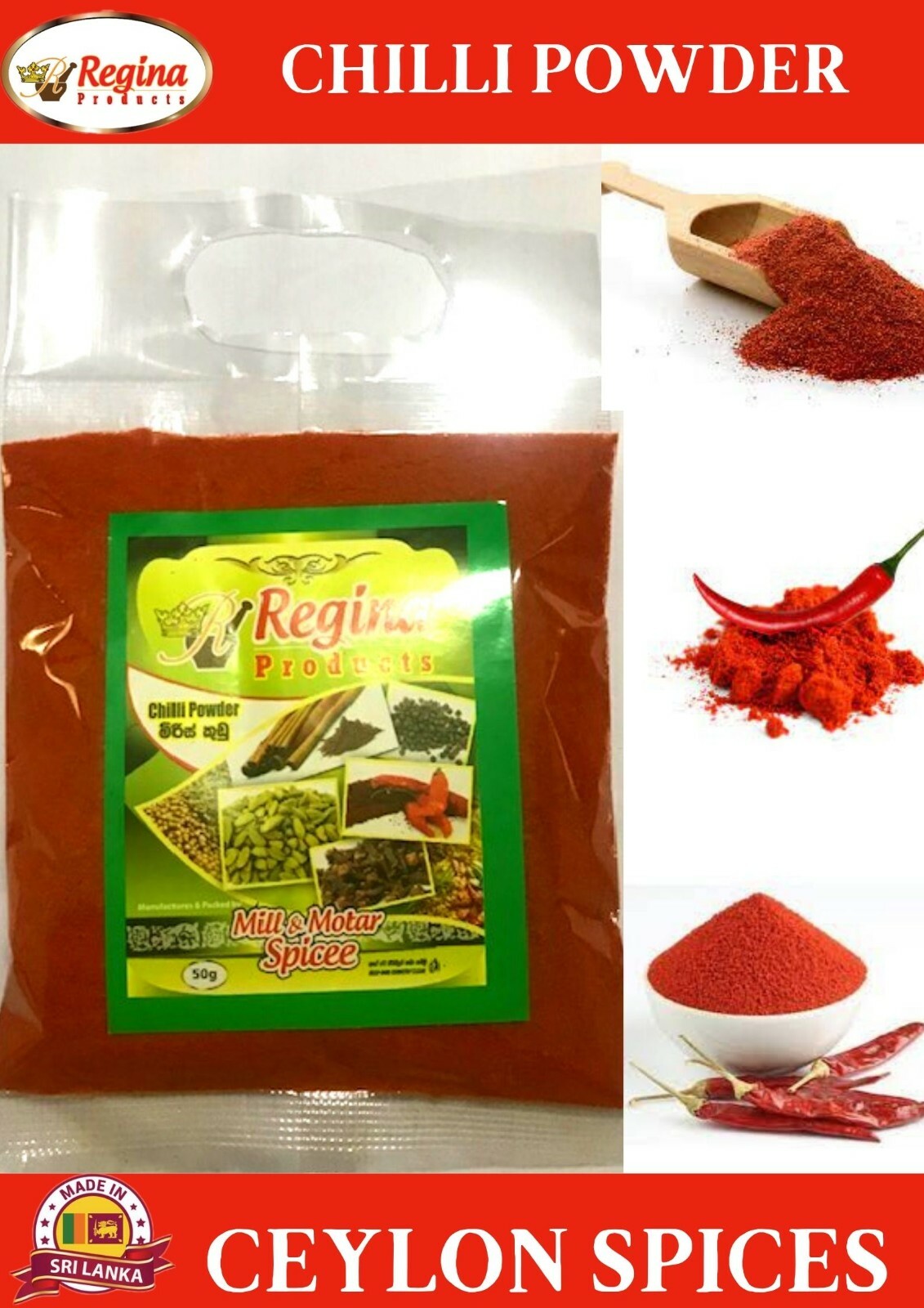 REGINA- Red Chili Powder -Ceylon Organic Quality Spice Sri Lankan smoked Paprika
