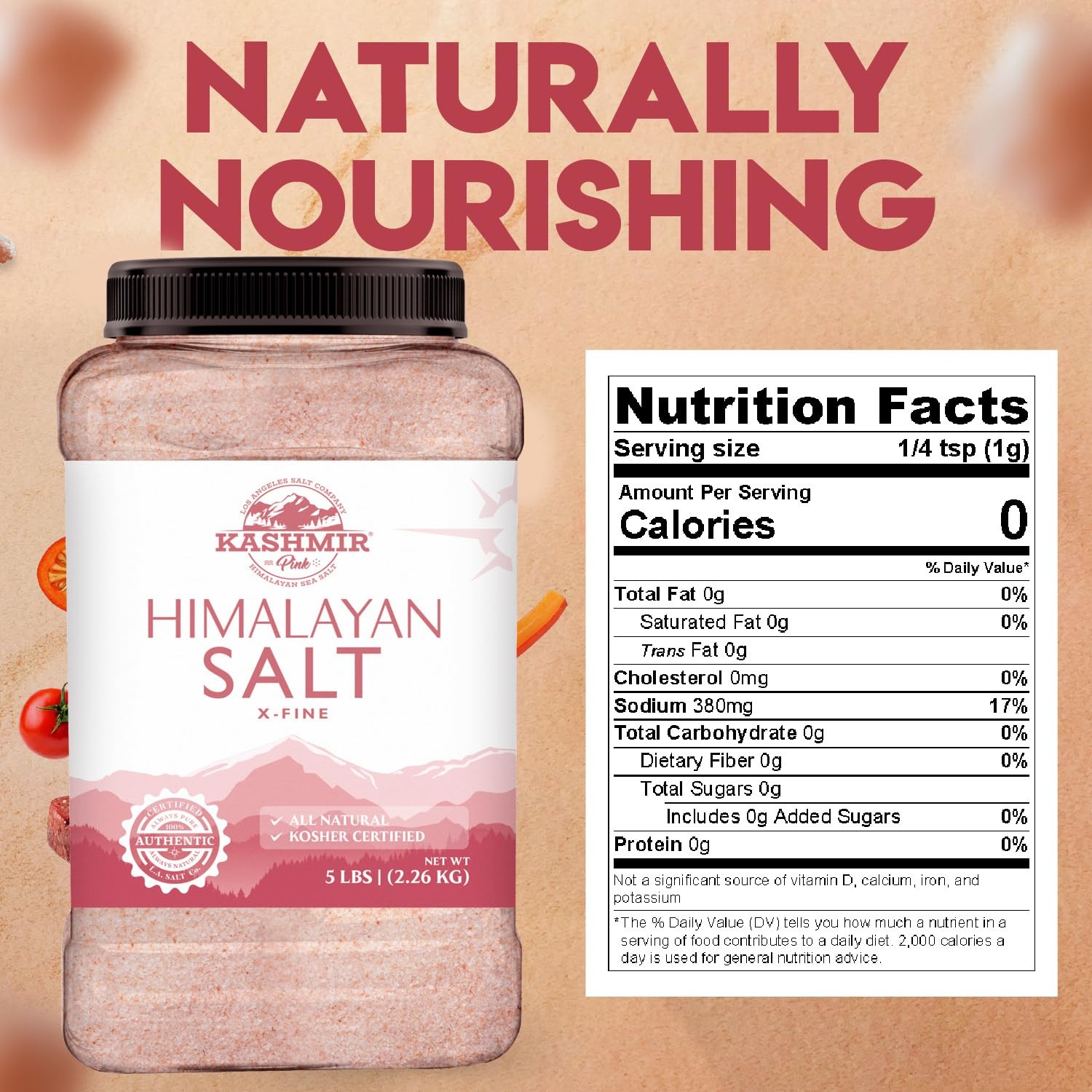 LA SALT CO Kashmir 5 Lbs Pink Himalayan Salt Bulk Jar, 80 Ounce (Pack of 1)