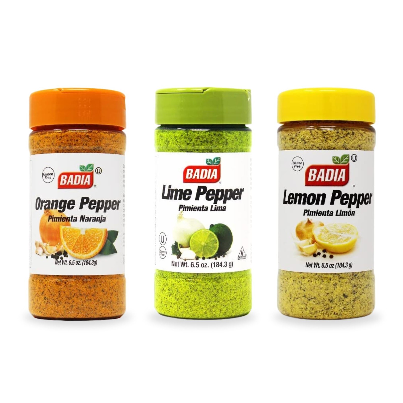 Gourmet Seasoning Set: 6.5 Oz Badia Lemon Pepper, Lime Pepper & Orange Pepper