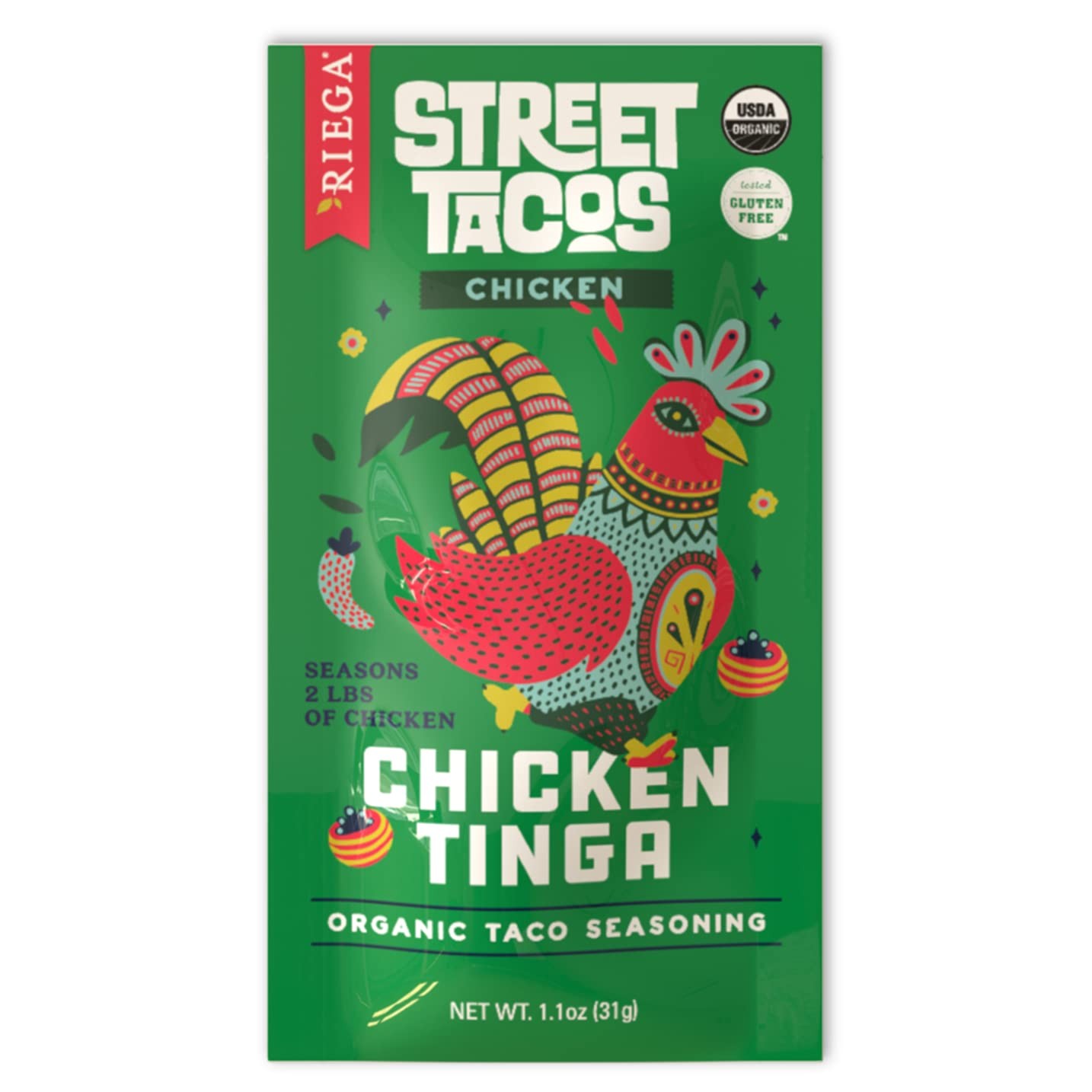 Riega Street Taco Seasoning, Organic Mexican Spice 1.1 Ounce (Pack of 8)