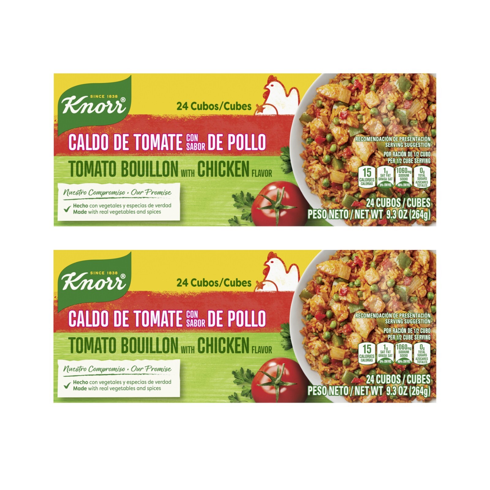 Lot of 2 – Knorr Cube Bouillon Tomato 9.3 oz, 24 ct – 48 CUBES / 18.6 oz TOTAL