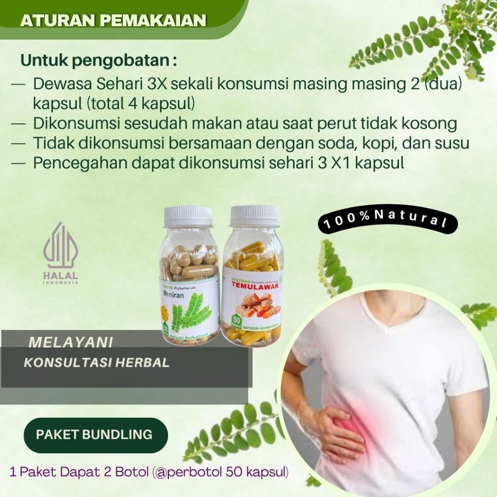 Indonesian Meniran & Temulawak Herbal Capsules 2 Bottles 50 Caps