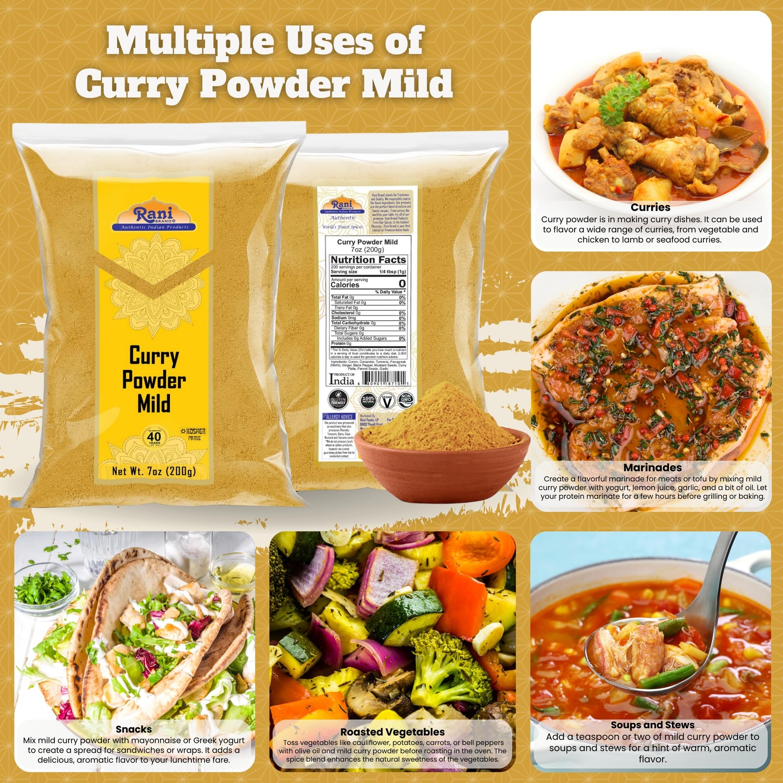 Rani Curry Powder Mild (10-Spice Authentic Indian Blend) 7oz (200g)