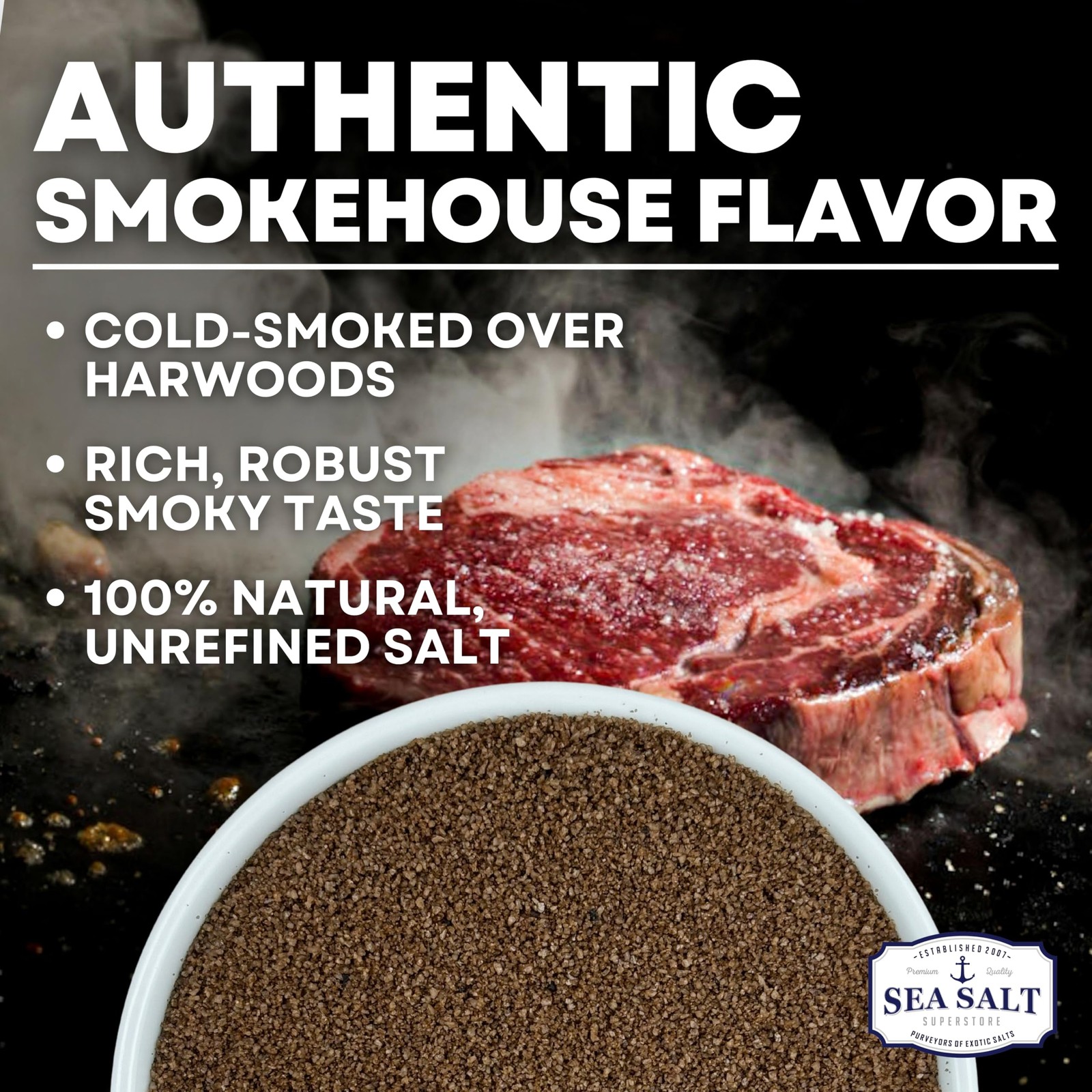 Cold Smoked Sea Salt for Grilling & Cooking, Unrefined Fine Kosher, 5 oz