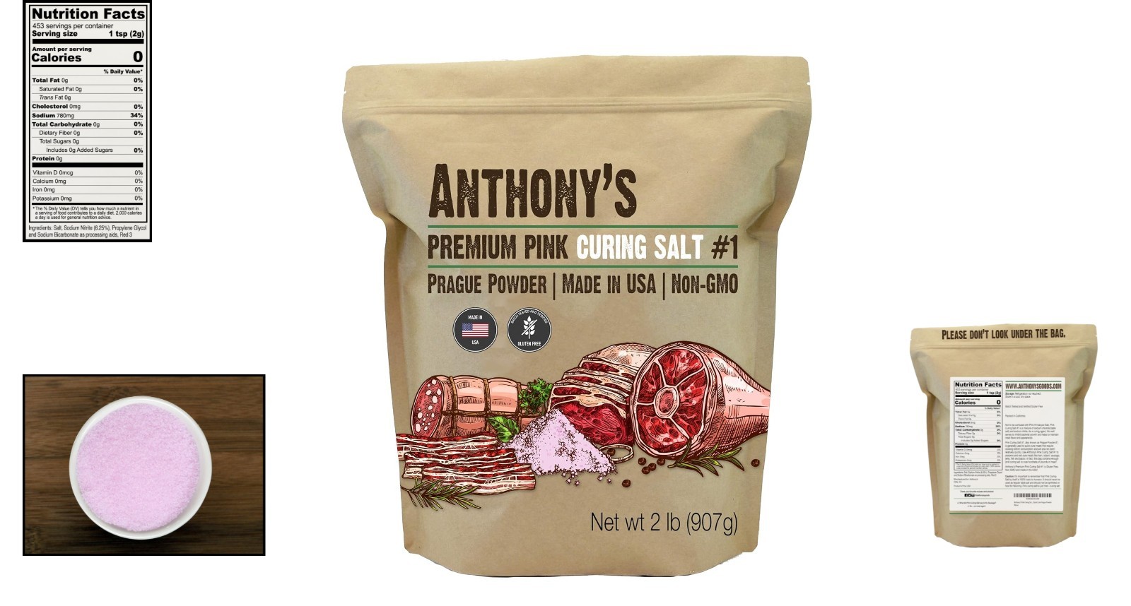 Pink Curing Salt , 2 lb, Gluten-Free, for Sausages, Ham, Bacon, Quick Cure