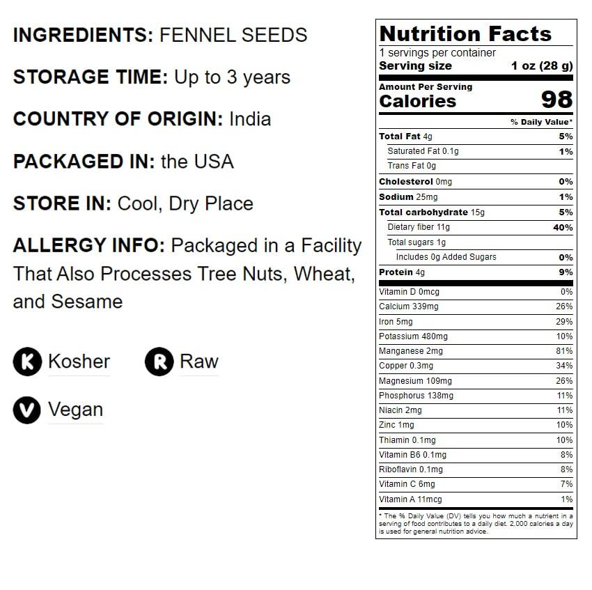 Fennel Seeds – Kosher, Raw, Vegan – by Food to Live