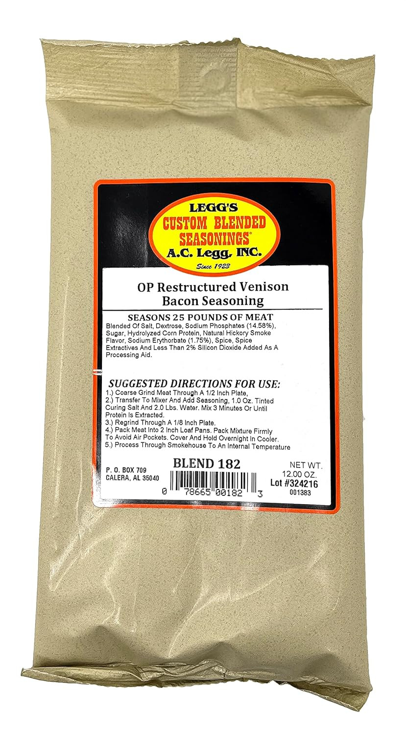A.C. Legg – Restructured Venison Bacon Seasoning with Cure, 12 Ounce – for up to