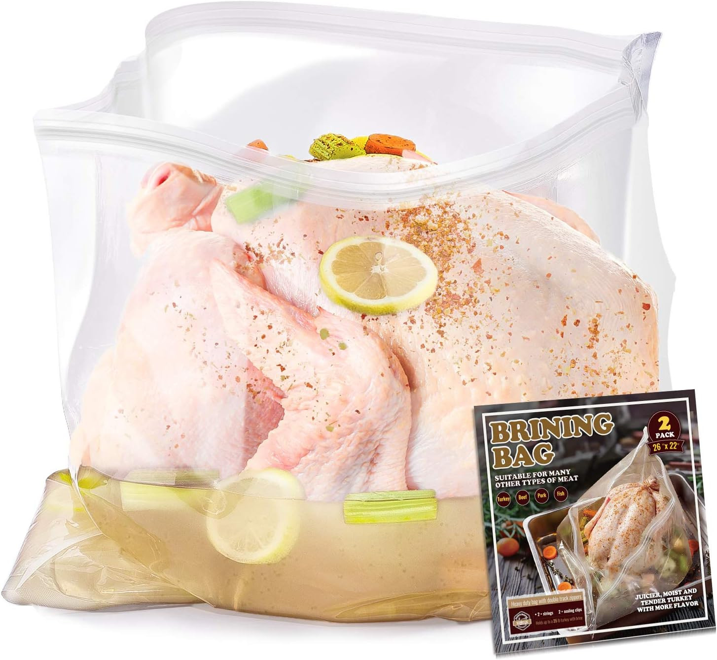 Brining Bag, 26″×22″, 2 Pack, Extra Large Turkey Brine Bag with 2 Strings and 2