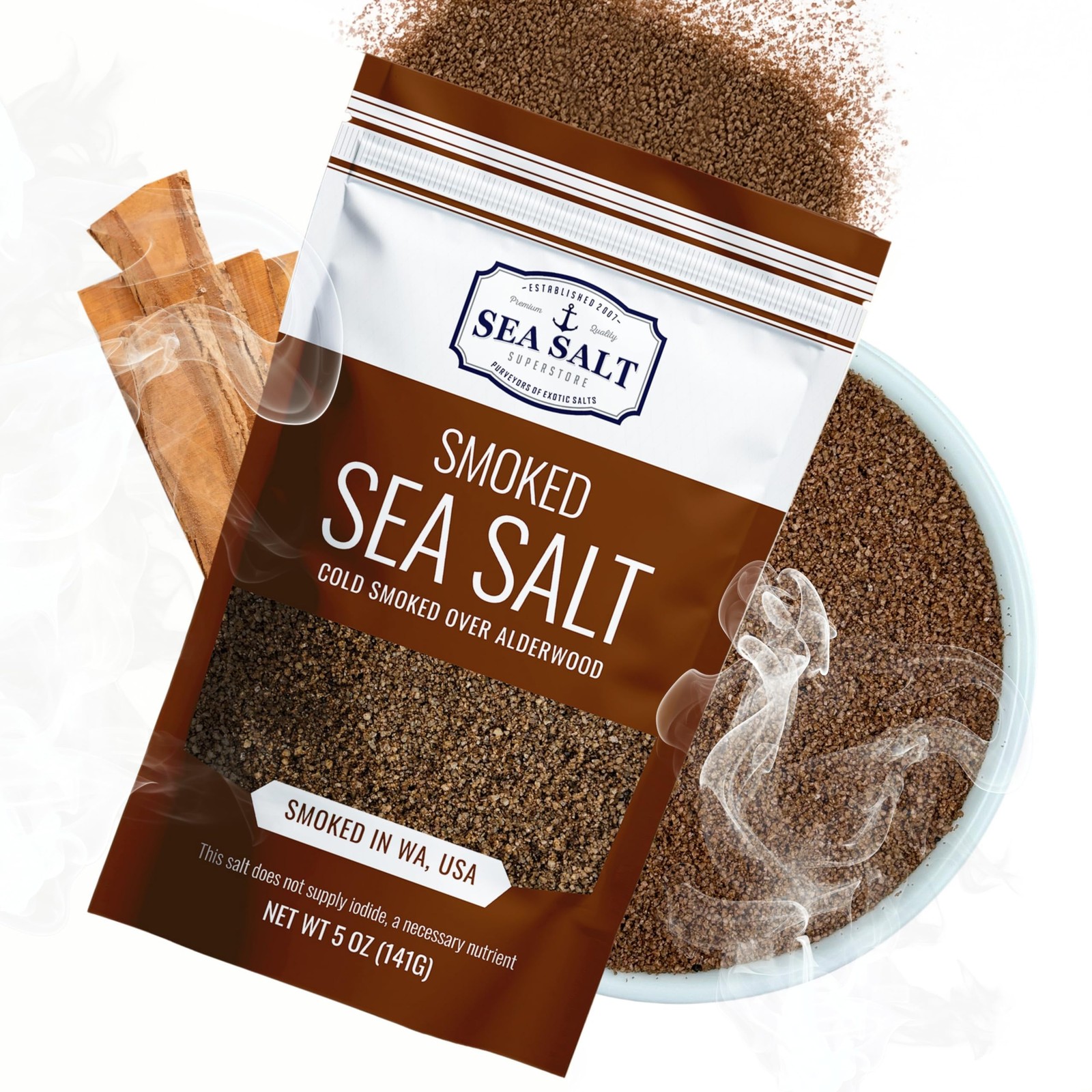 Cold Smoked Sea Salt for Grilling & Cooking, Unrefined Fine Kosher, 5 oz