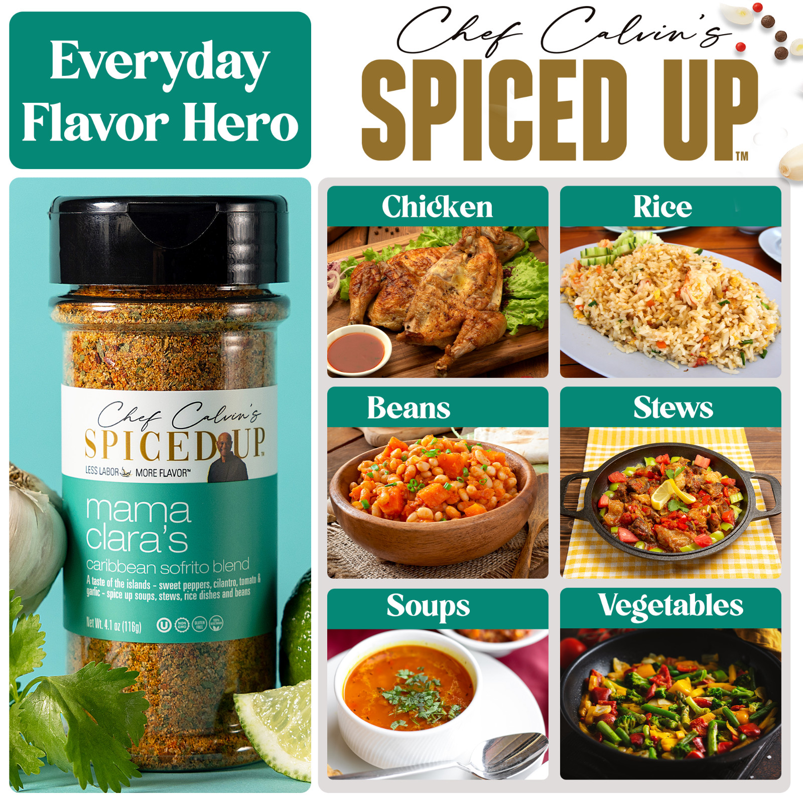 Asian BBQ Rub & Mama Clara Sofrito Seasoning for Rice, Beans & Soup – Non GMO