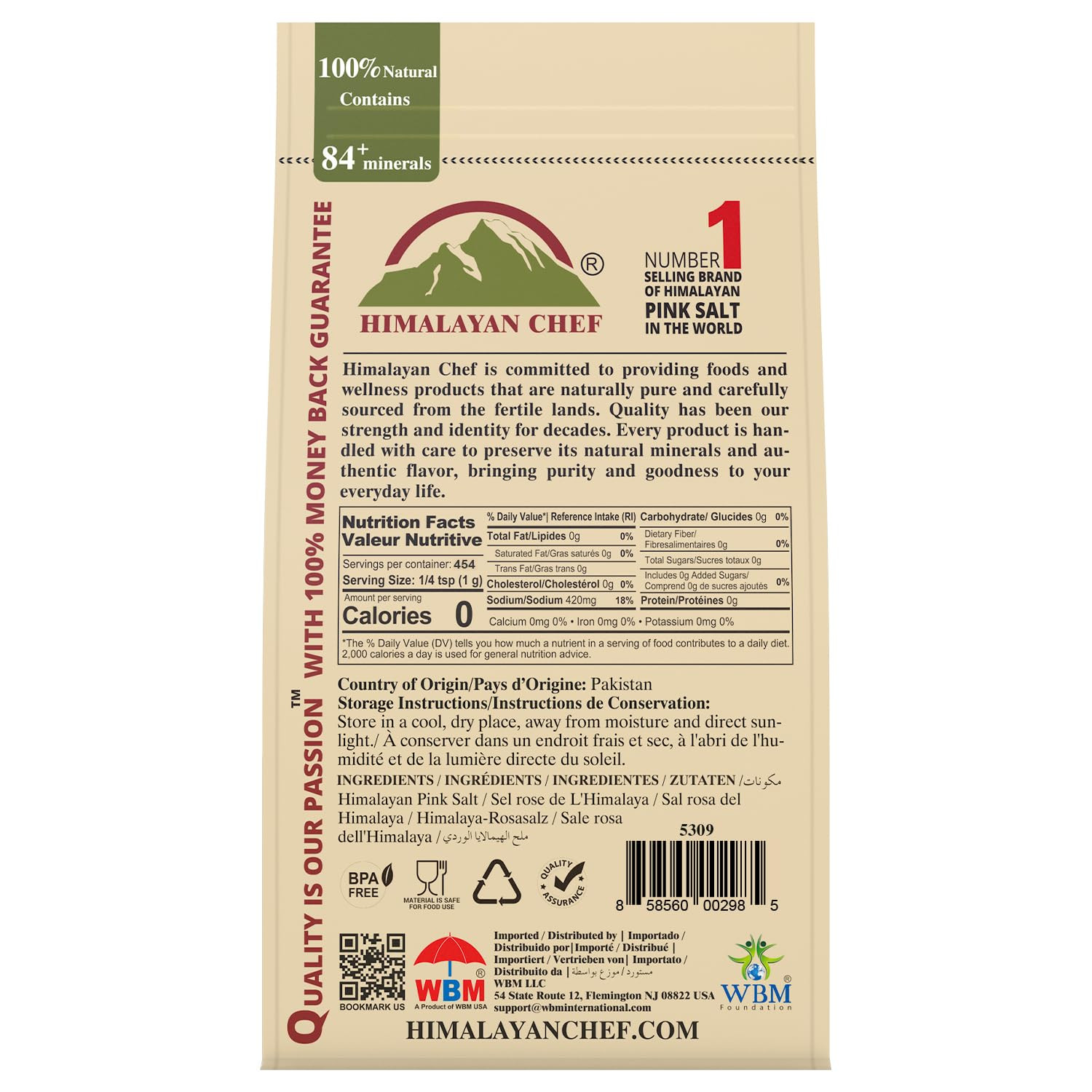 Himalayan Chef Pink Himalayan Salt Fine Grain, 1 Lb Bag – Pure, Natural, Kosher,