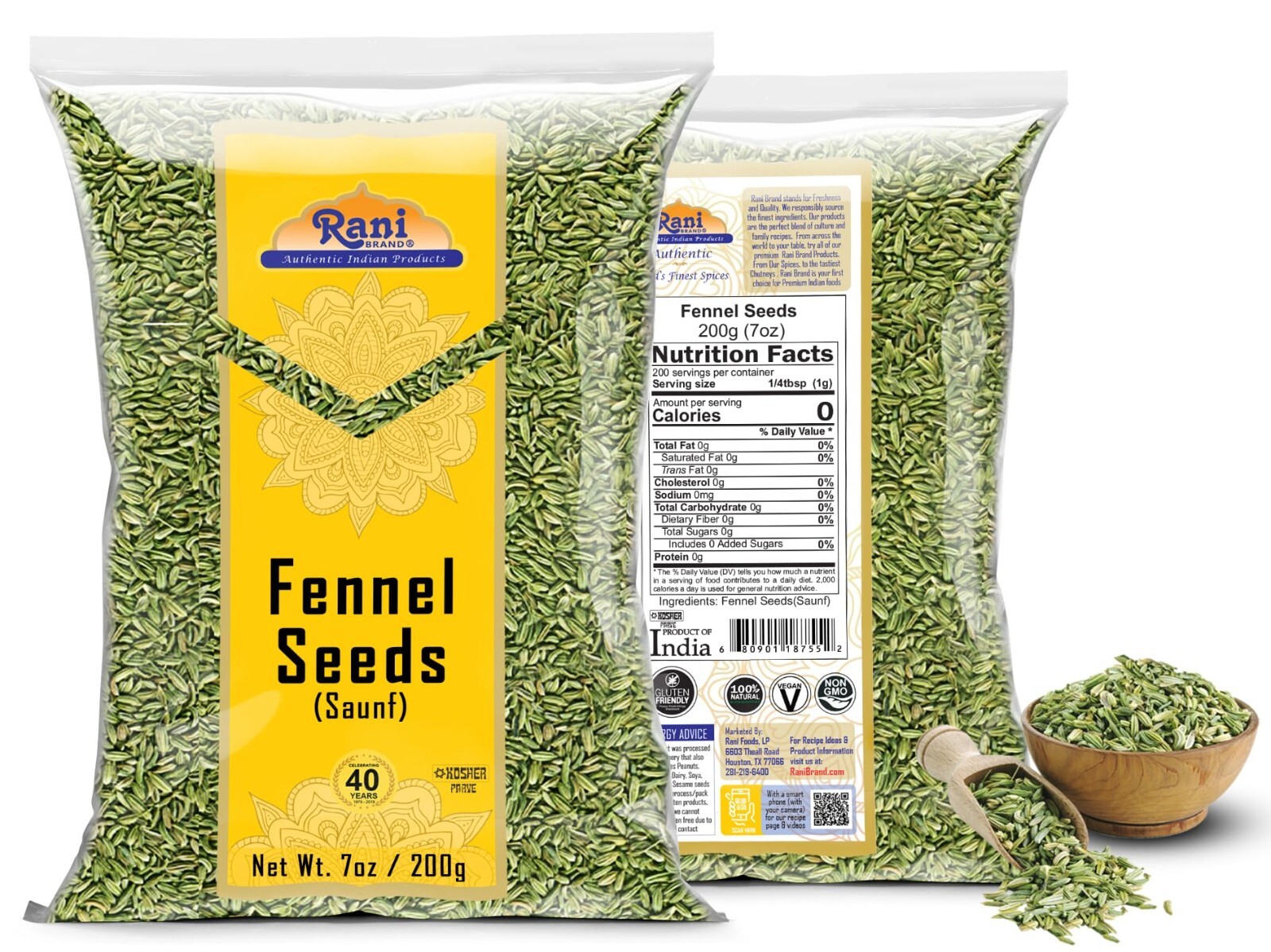 Rani Fennel Seeds (Saunf Sabut) Whole Spice 7oz (200g)