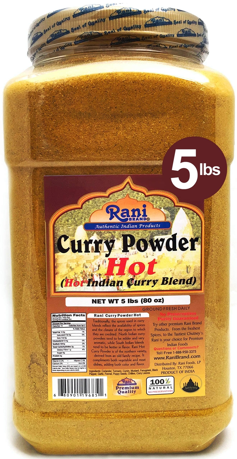 Rani Curry Powder Hot (11-Spice Authentic Indian Blend) 80oz (5lbs) 2.27kg