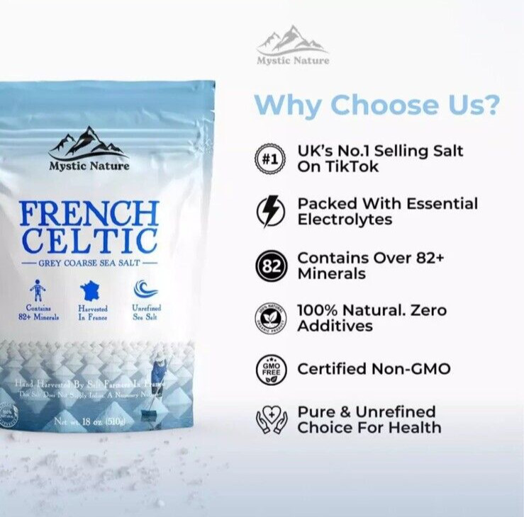 French Celtic Grey Coarse Sea Salt – 2pk.- 1.1Lb Each 82+Essential Minerals