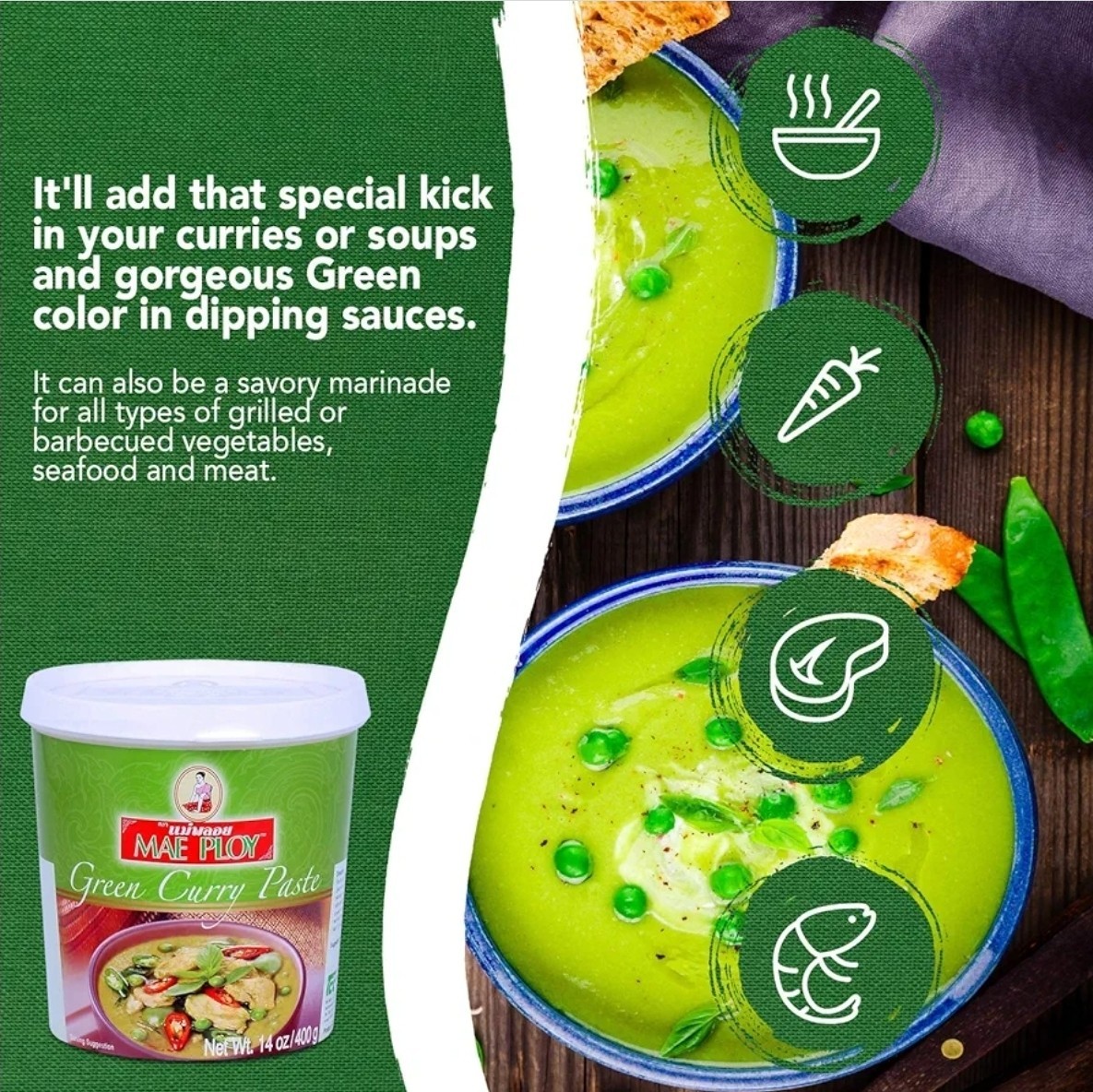 3x Green Curry Paste, Authentic Thai Green Curry Paste for Thai Curries & Other