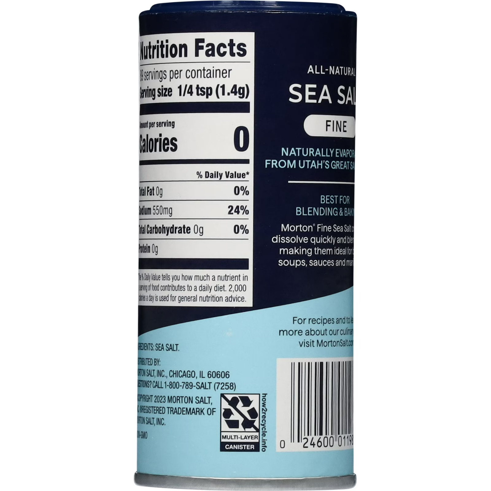 Morton All-Natural Fine Sea Salt, 4.4 oz