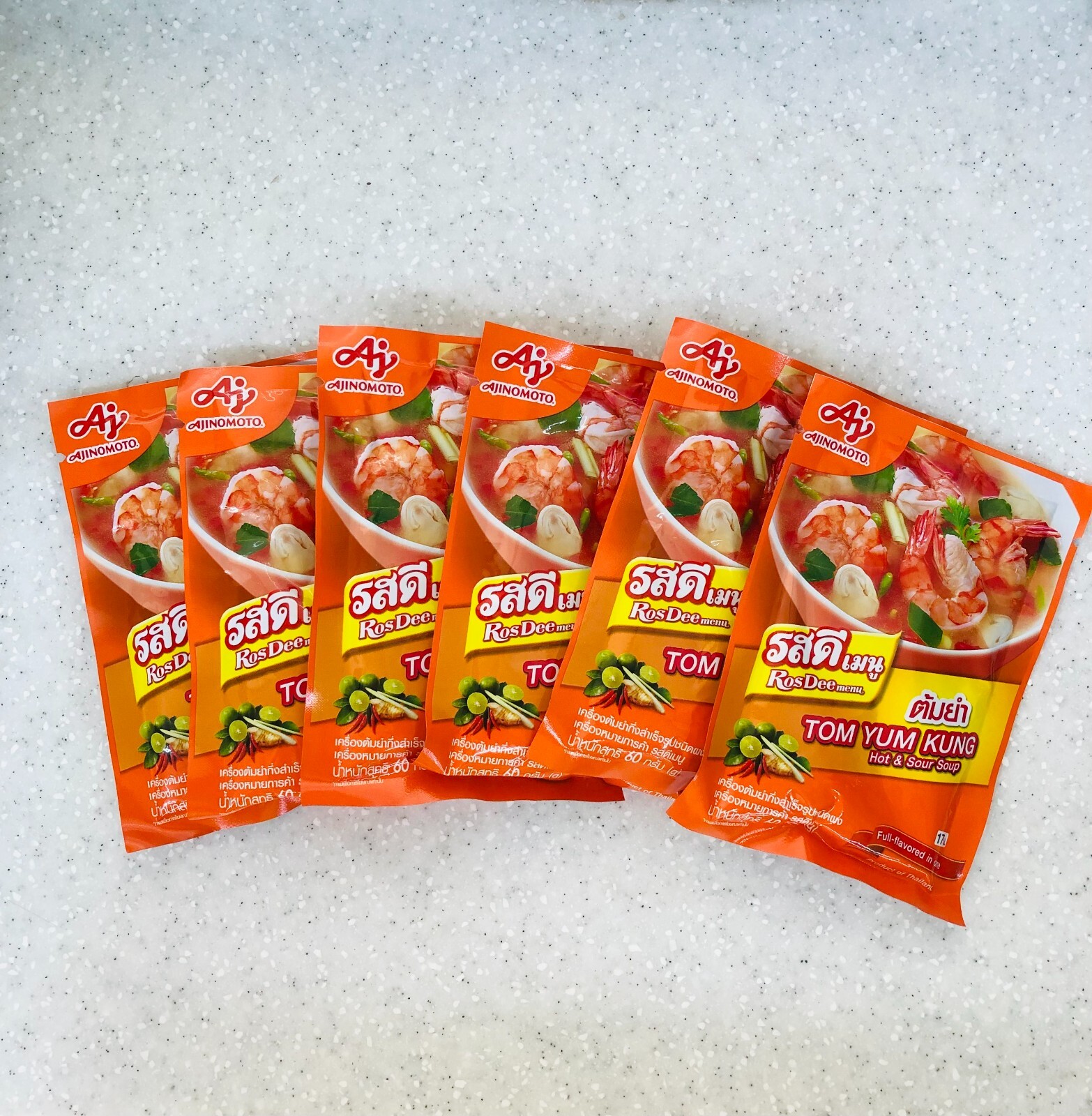 AJINOMOTO Ros Dee Menu Tom Yum Kung Hot & Sour Soup Seasoning Powder 60g x 6pcs.