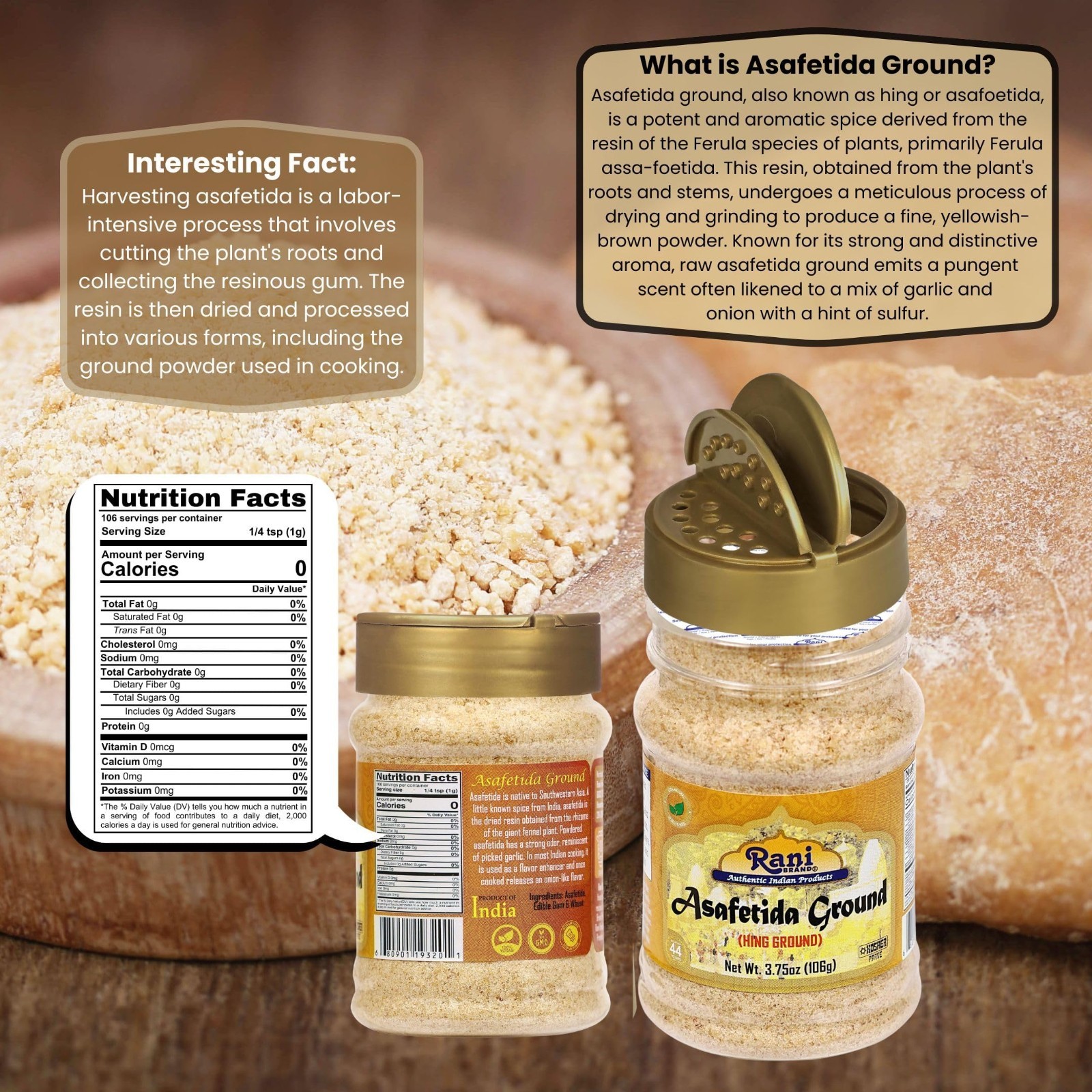 All Natural Ground Asafetida (Hing) 3.75oz | Vegan, Non-GMO, Kosher Spice | Onio