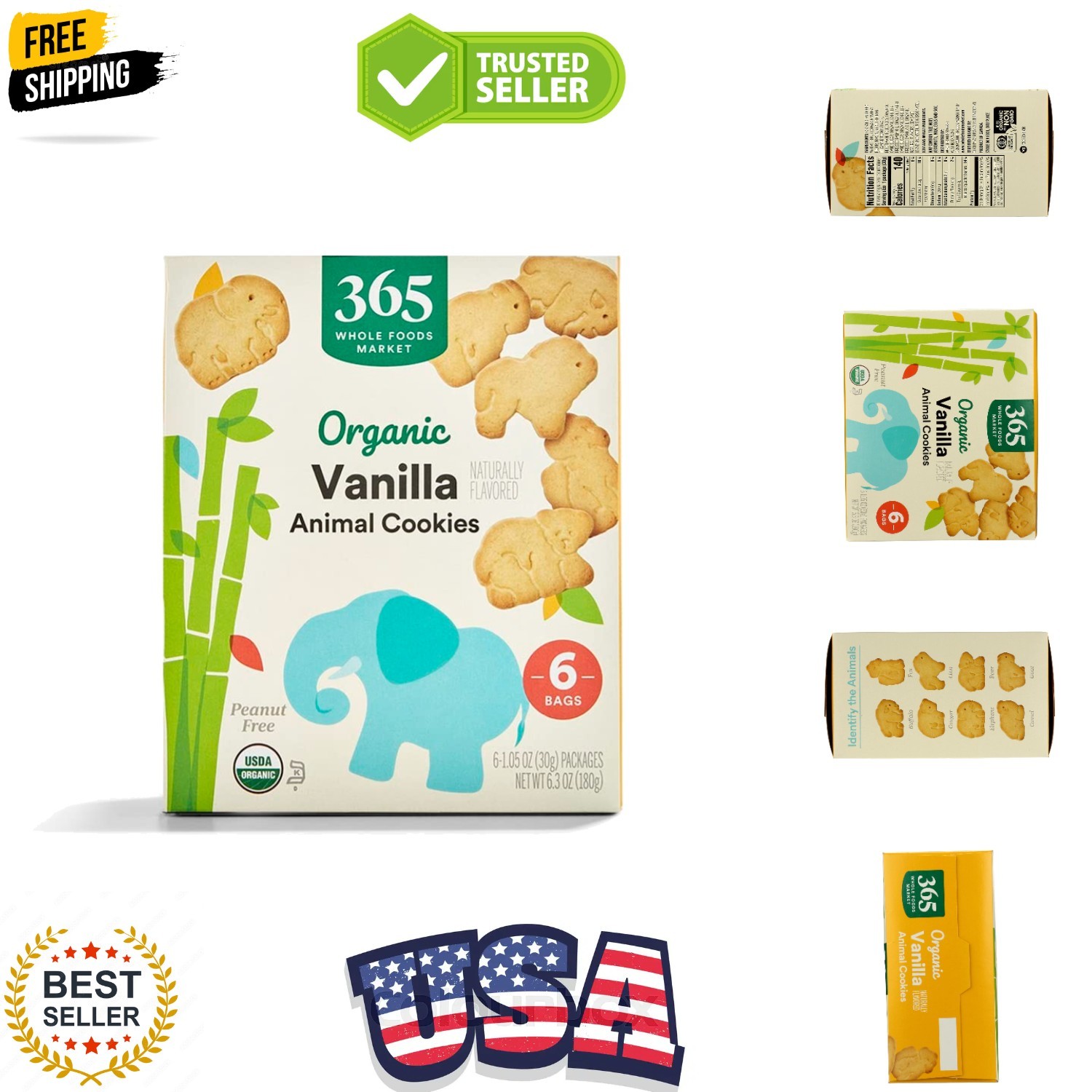 Organic Multi Pack Vanilla Animal Cookie, 6.3 Ounce