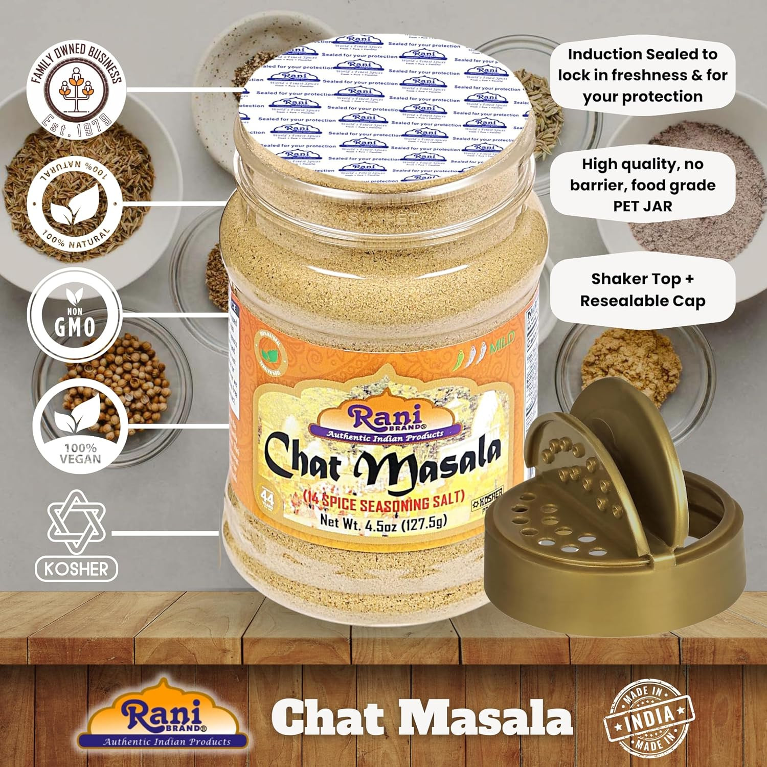 Chat Masala (14 Spice Seasoning Salt) Tangy Indian Seasoning 4.5oz (127.5g) PET