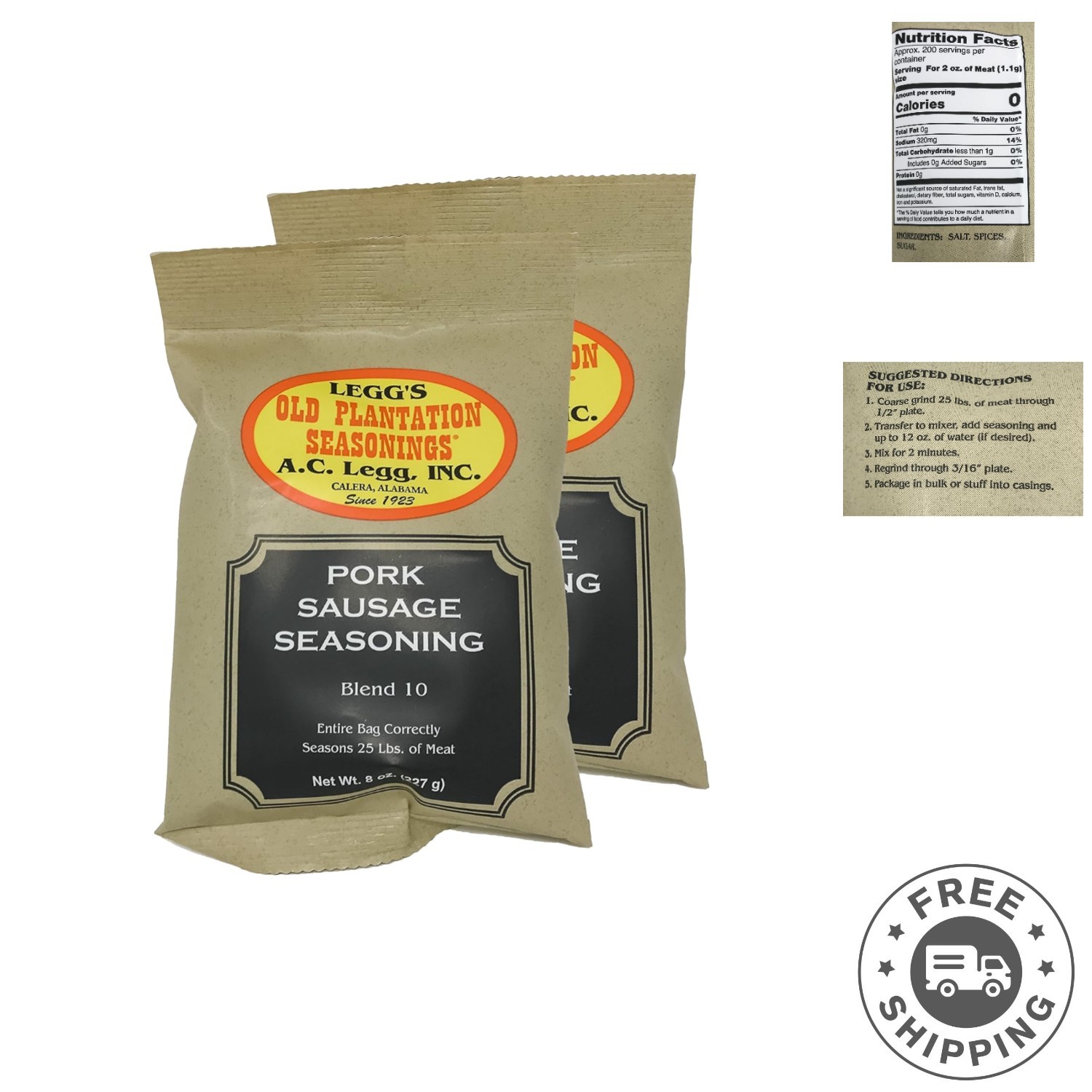 Southern-Style Pork Sausage Seasoning – 8 oz Bags – 2 Pack, All-Natural