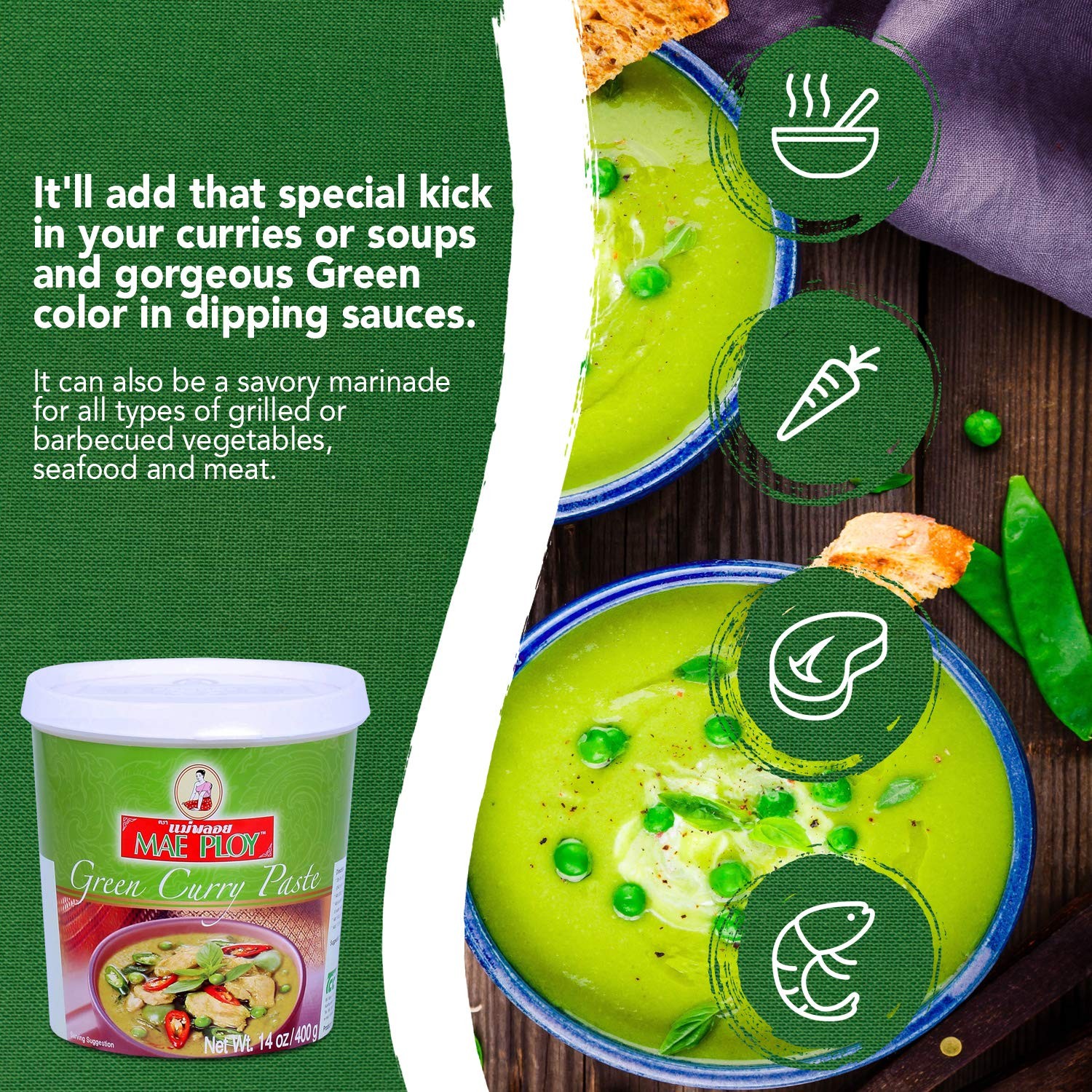 Mae Ploy Green Curry Paste, Authentic Thai 14 Ounce (Pack of 1),