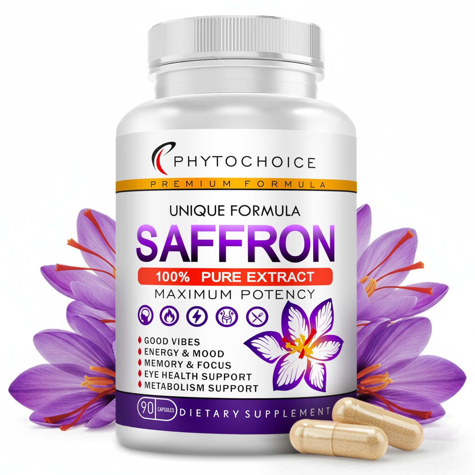 Saffron Supplements 100% Pure Saffron Extract Capsules Boost Energy & Mood,…