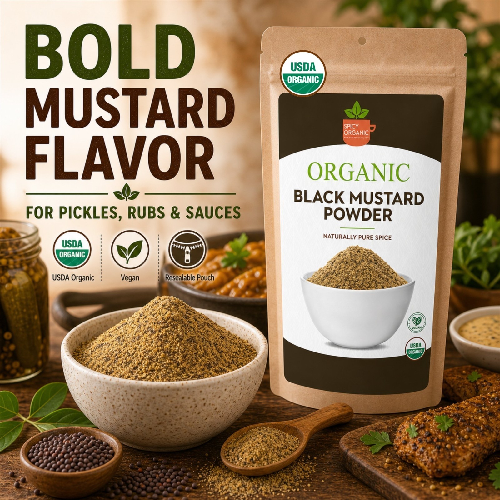 Spicy Organic Black Mustard Powder 16 oz | USDA Organic
