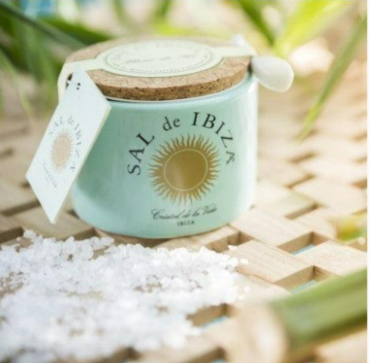 Sal de Ibiza, Fleur de Sel in Ceramic Jar with Salt Spoon, 5.3 oz, Imported