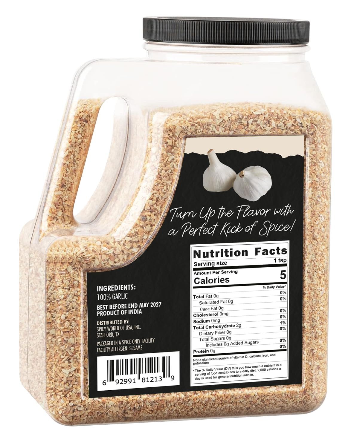 Spicy World Minced Garlic 5 LB Jar – Gluten Free, Dehydrated Garlic Minced, Non-