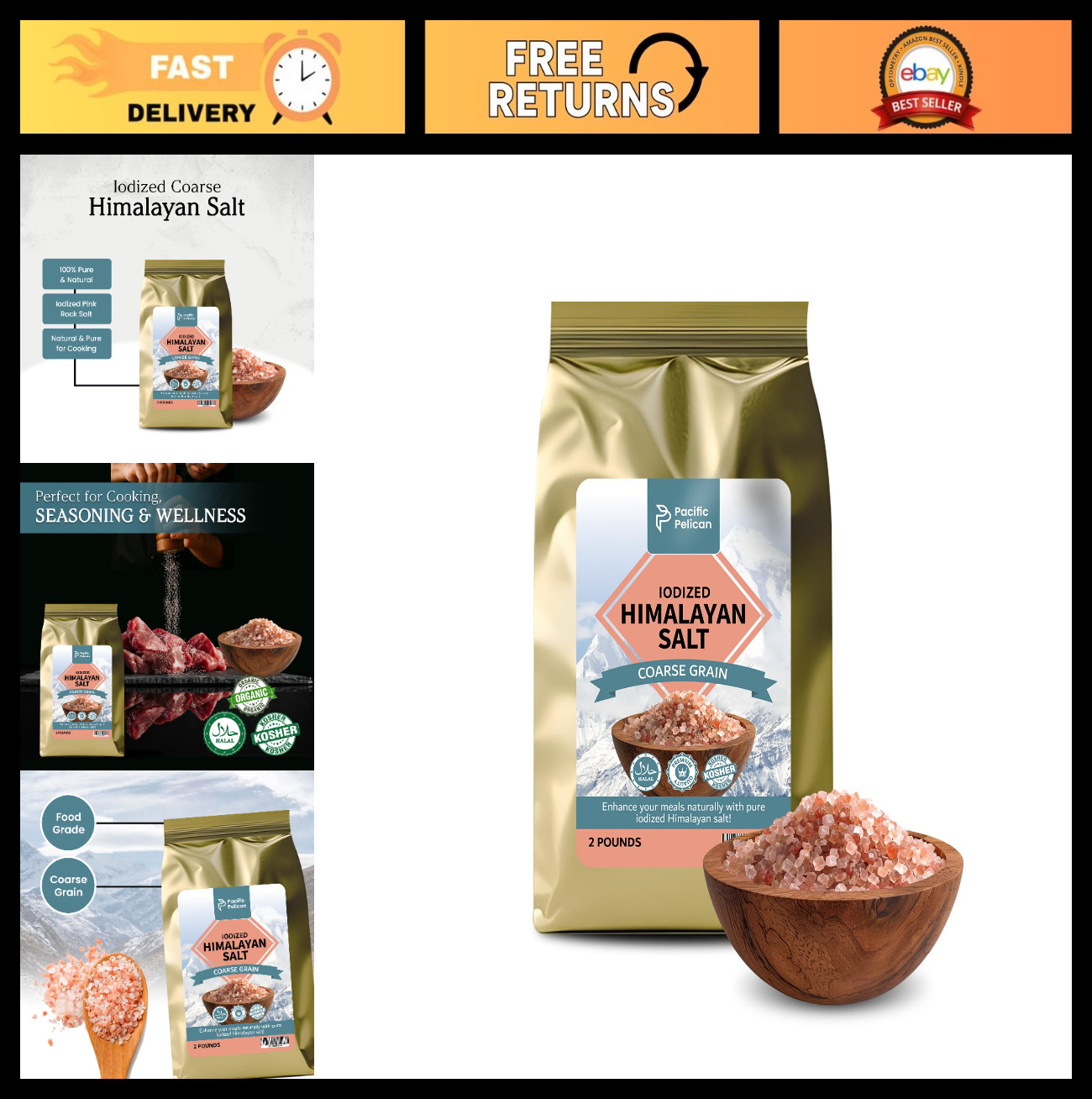 Iodized Himalayan Pink Salt – Coarse Grain, Unrefined, 2 lbs – Natural & Organic