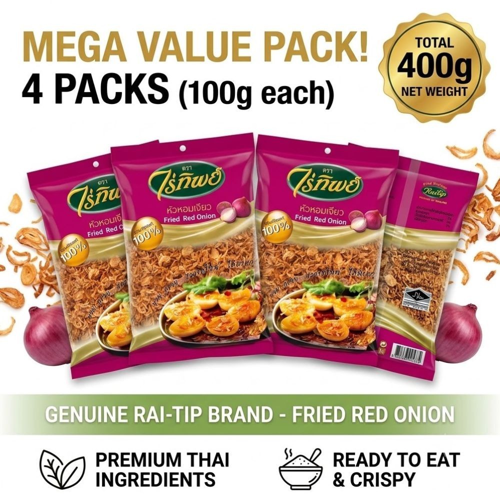 4x Rai Thip Fried Red Onion 100g Crispy Thai Shallots Topping Food Snack 400g