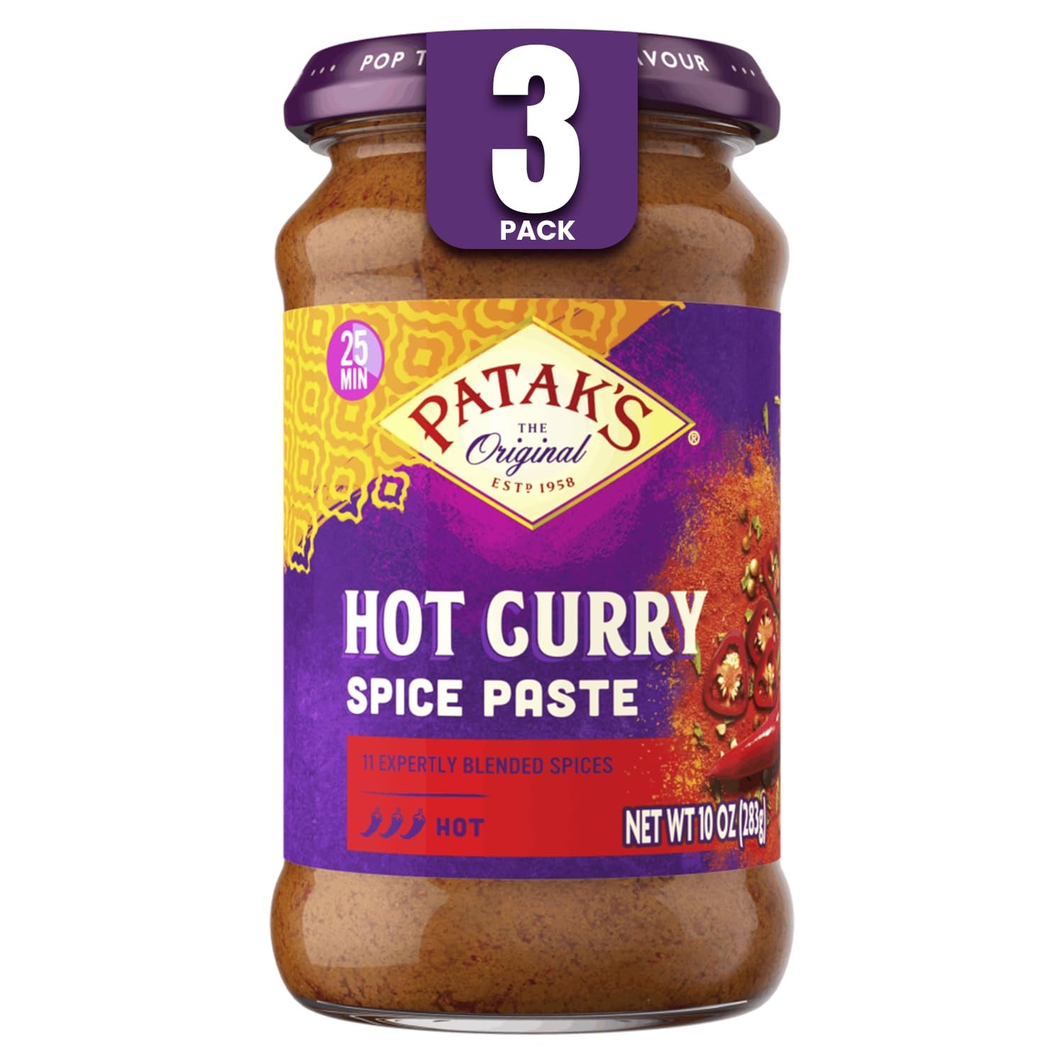 Patak’s Hot Curry Spice Paste – Indian Cooking 10 oz (Pack of 3)